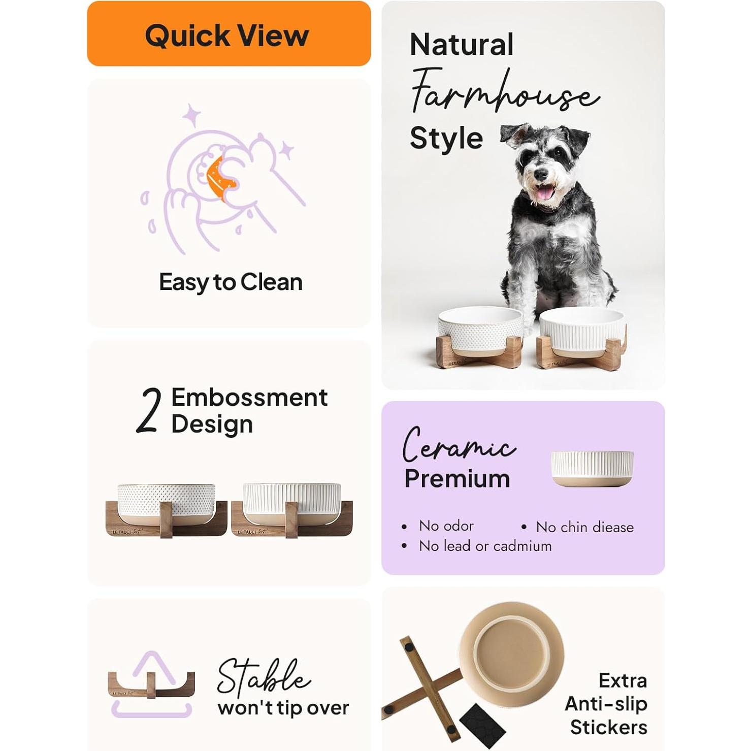 Cuencos Cerámica LE TAUCI para Perros 4 Tazas Soporte Madera