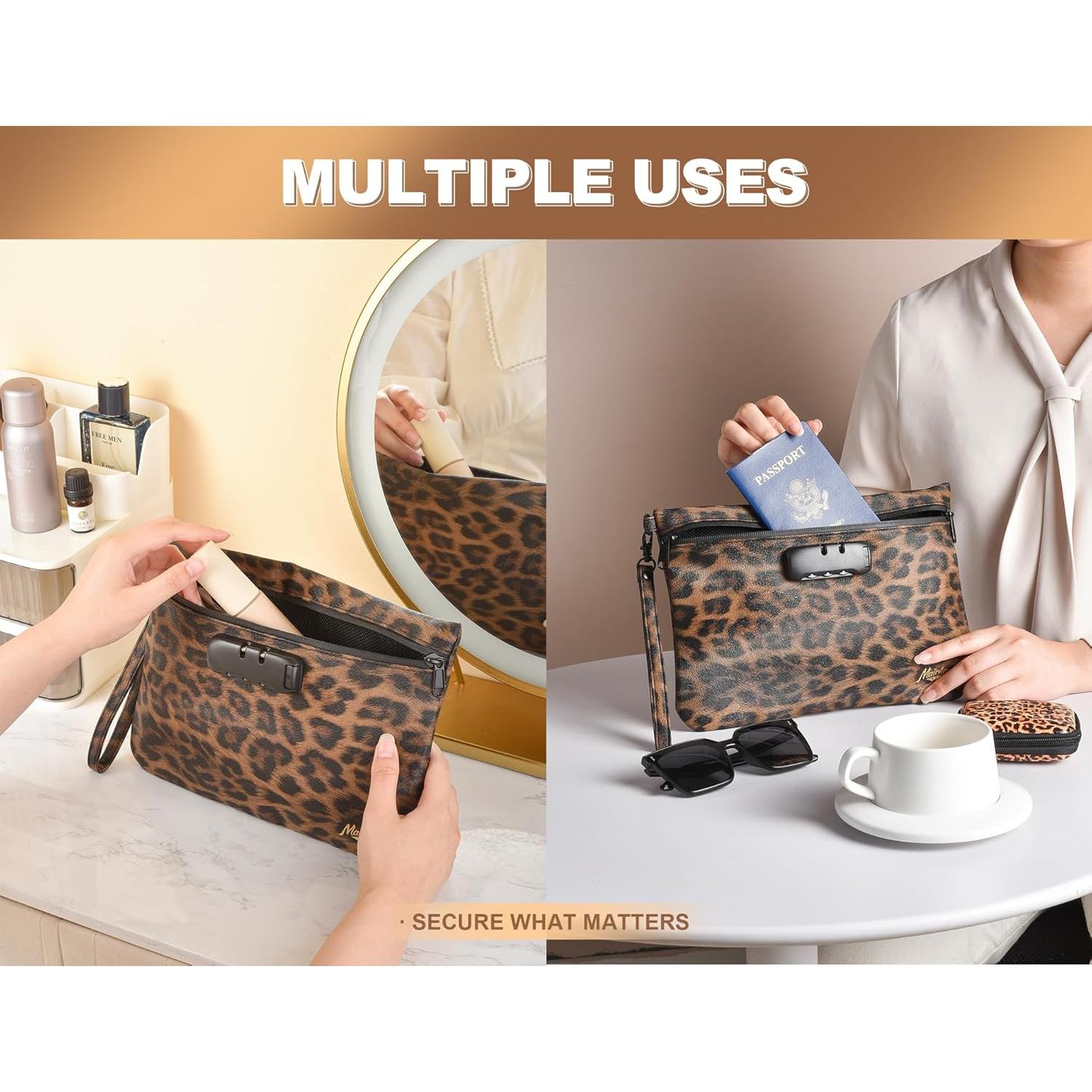 Bolsa de Almacenamiento MAICHENG Leopardo con Cerradura 27.94x19.05cm
