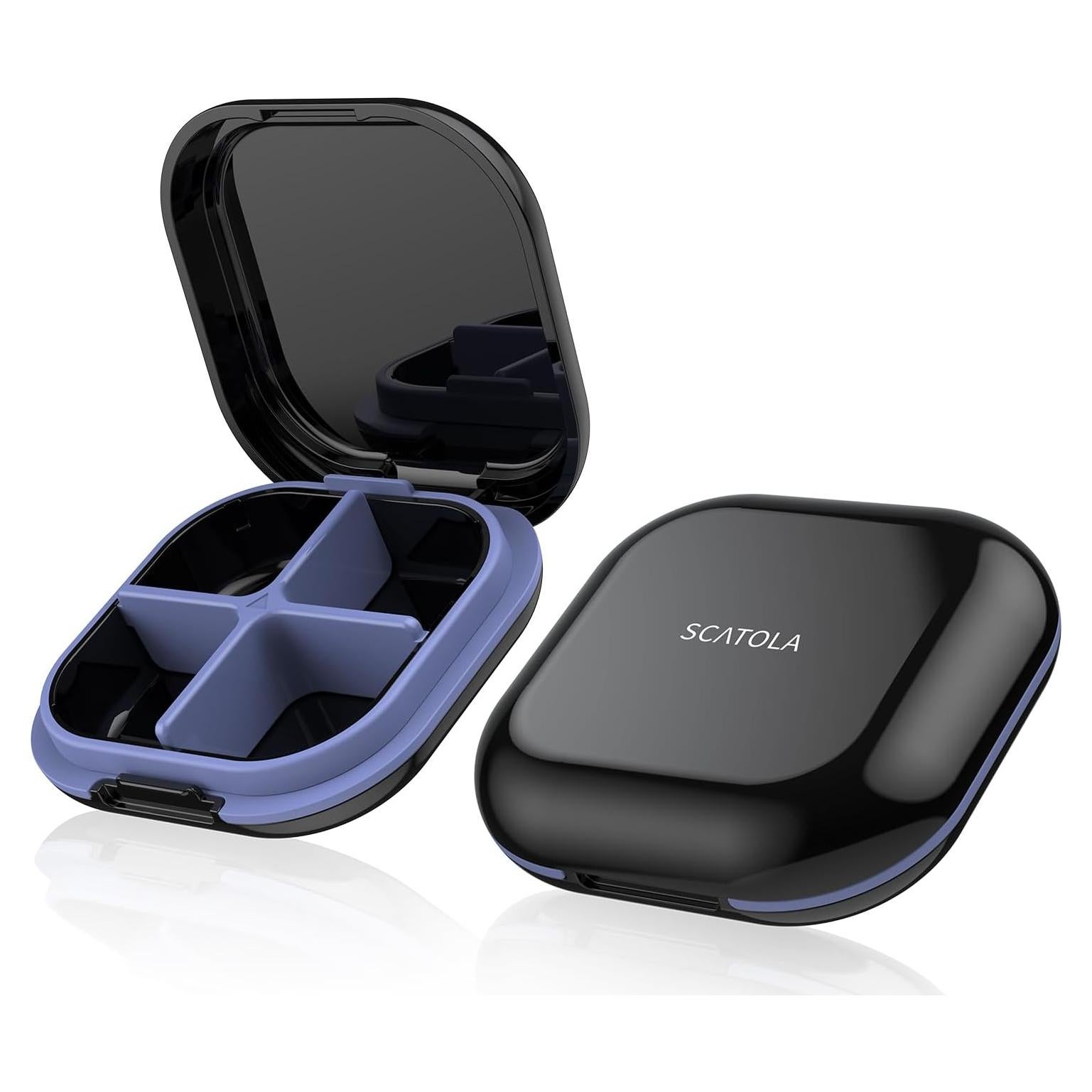 Organizador de Pastillas TecQach Negro 4 Compartimentos Portátil