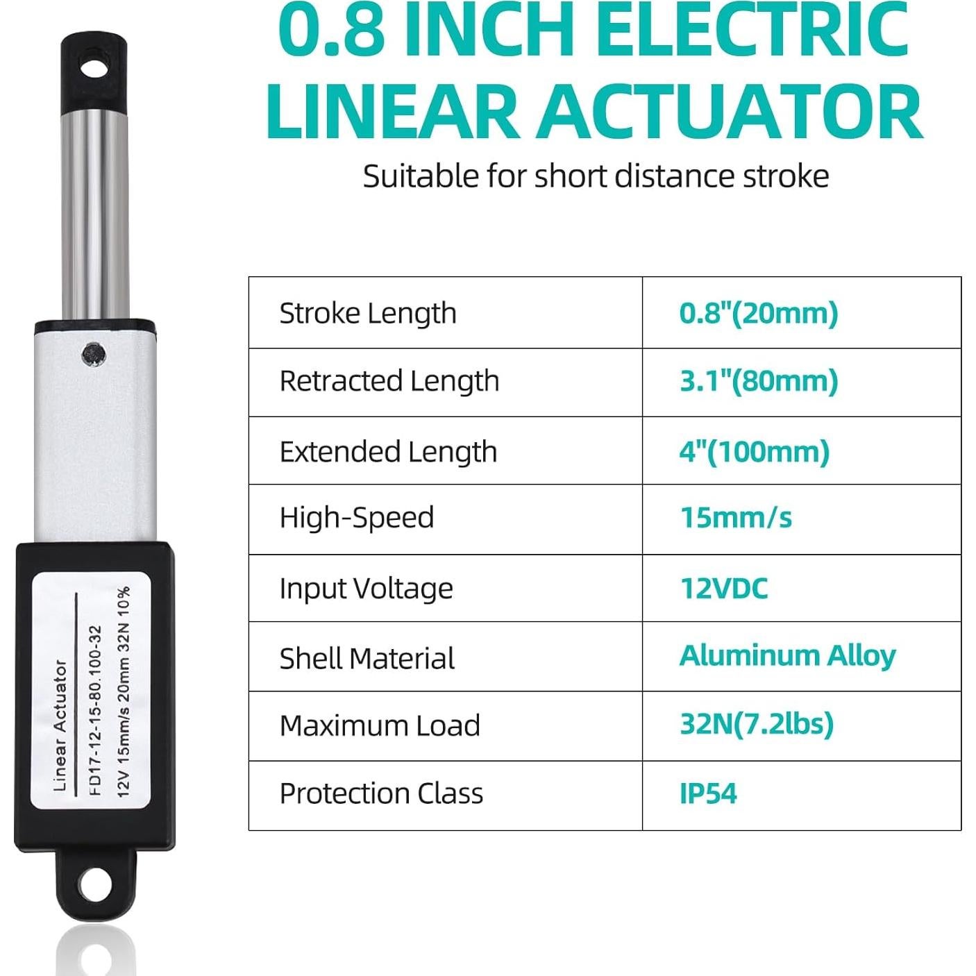 Actuador Lineal Eléctrico NORJIN Mini 12V 20mm 32N