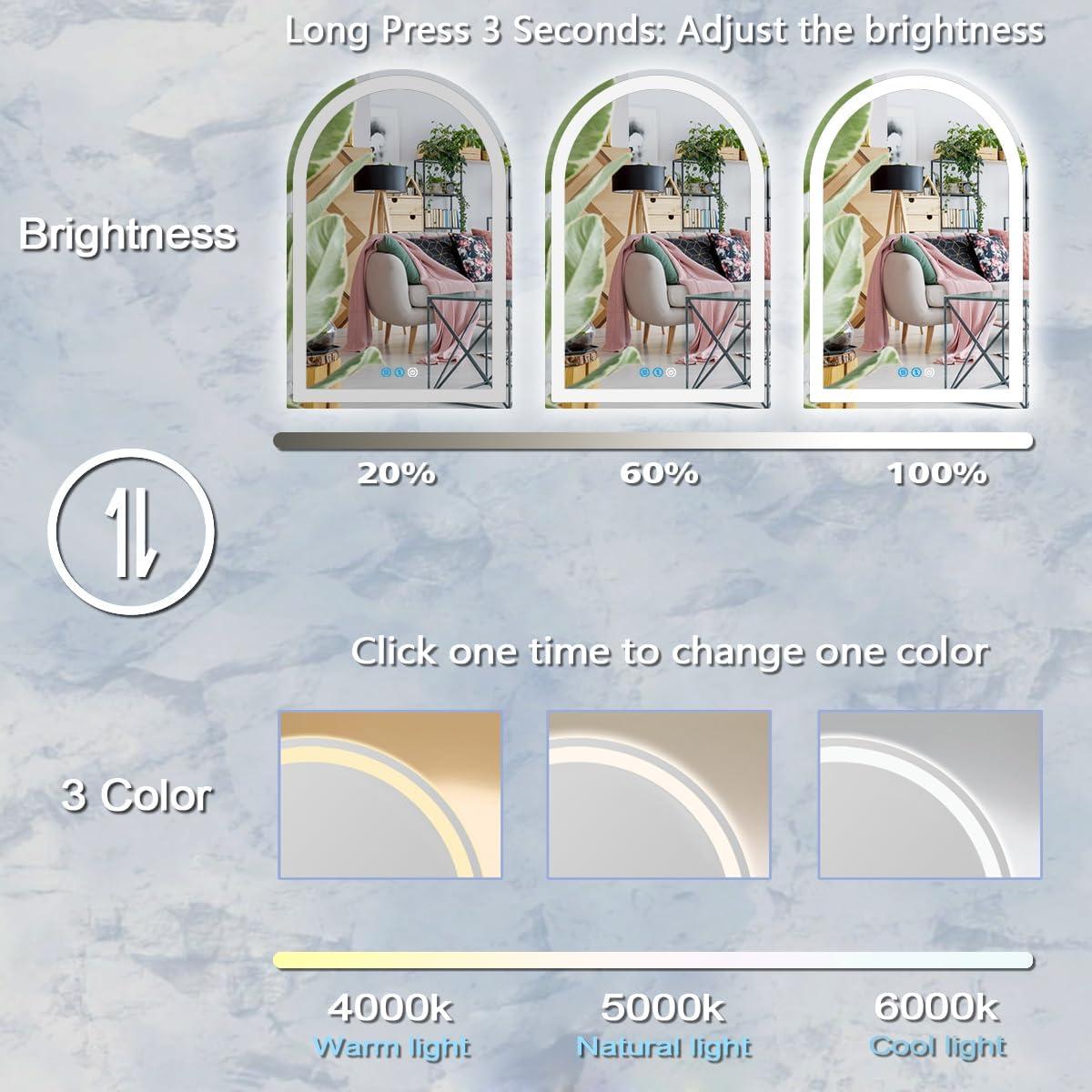 Espejo LED Arco DIDIDADA 61x41 cm Regulable 3 Colores