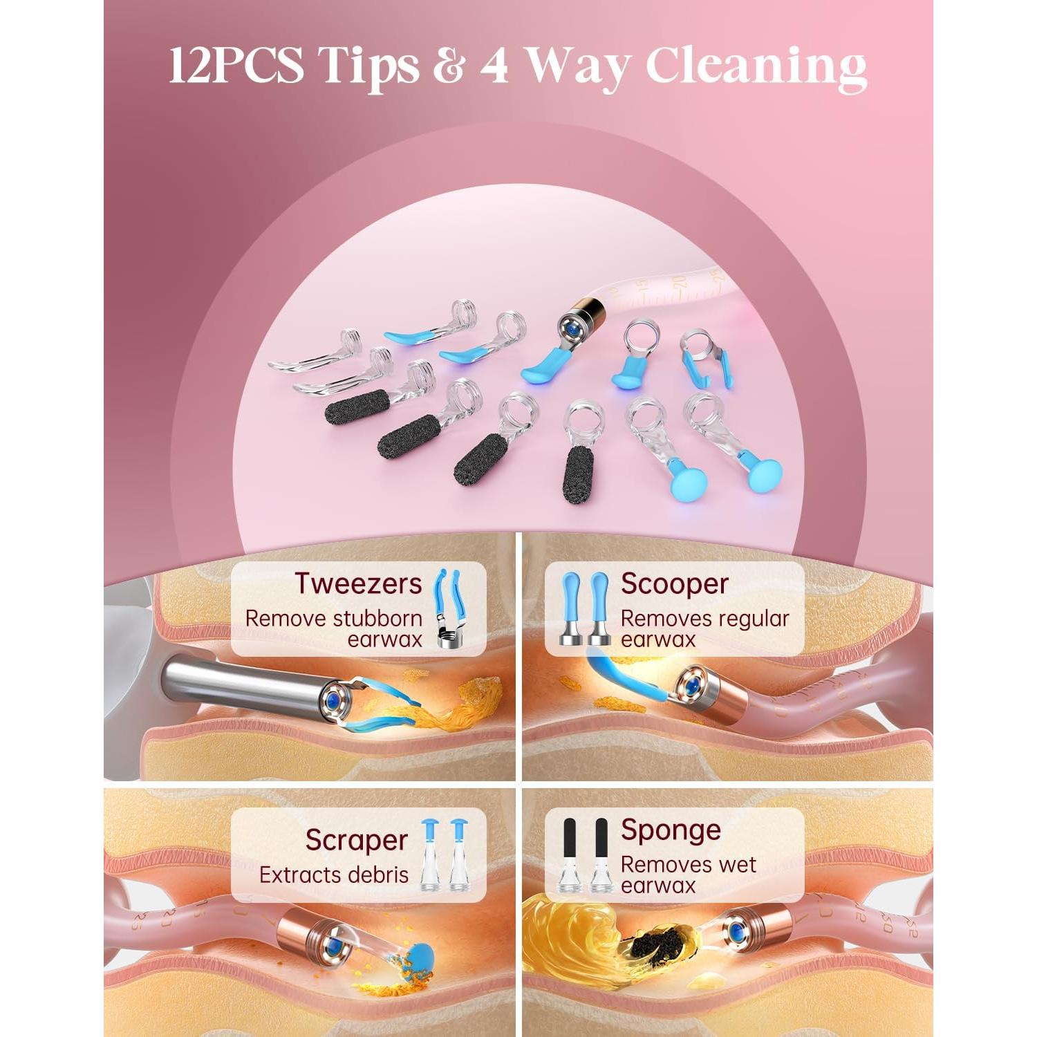 Kit de Limpieza de Oídos con Cámara XLLIKE Rosa - Inalámbrico