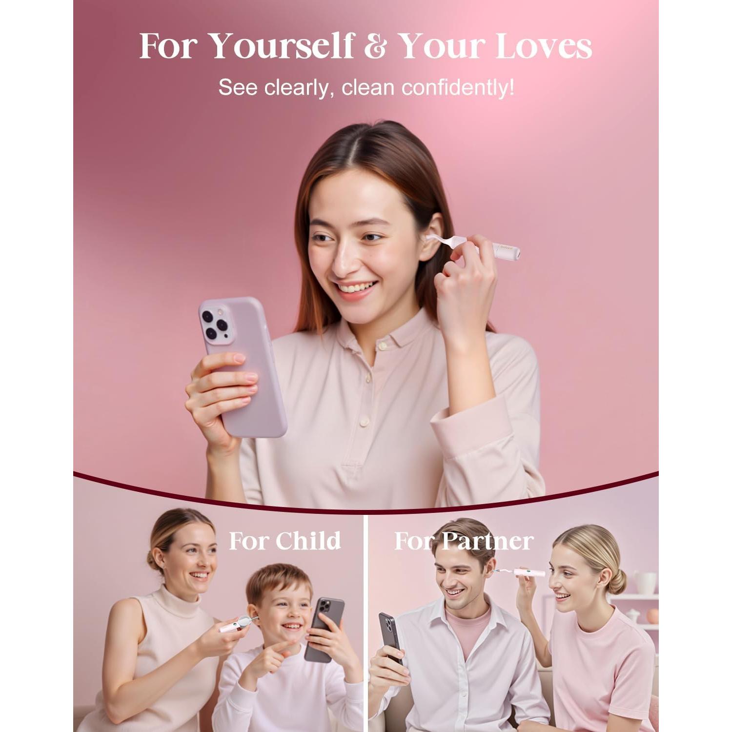 Kit de Limpieza de Oídos con Cámara XLLIKE Rosa - Inalámbrico