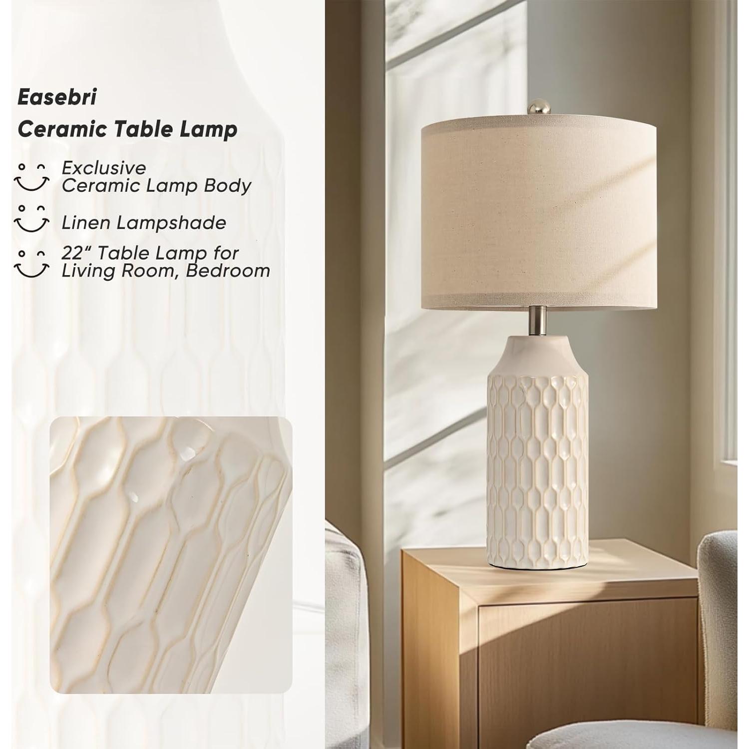 Juego de 2 Lámparas de Mesa Cerámica Blanca 55.88 cm Ea