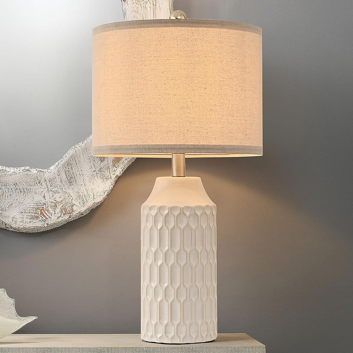 Juego de 2 Lámparas de Mesa Cerámica Blanca 55.88 cm Ea