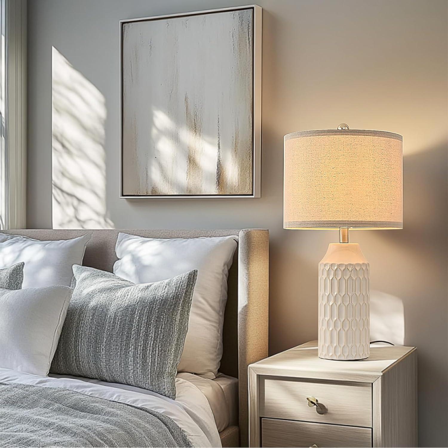 Juego de 2 Lámparas de Mesa Cerámica Blanca 55.88 cm Ea