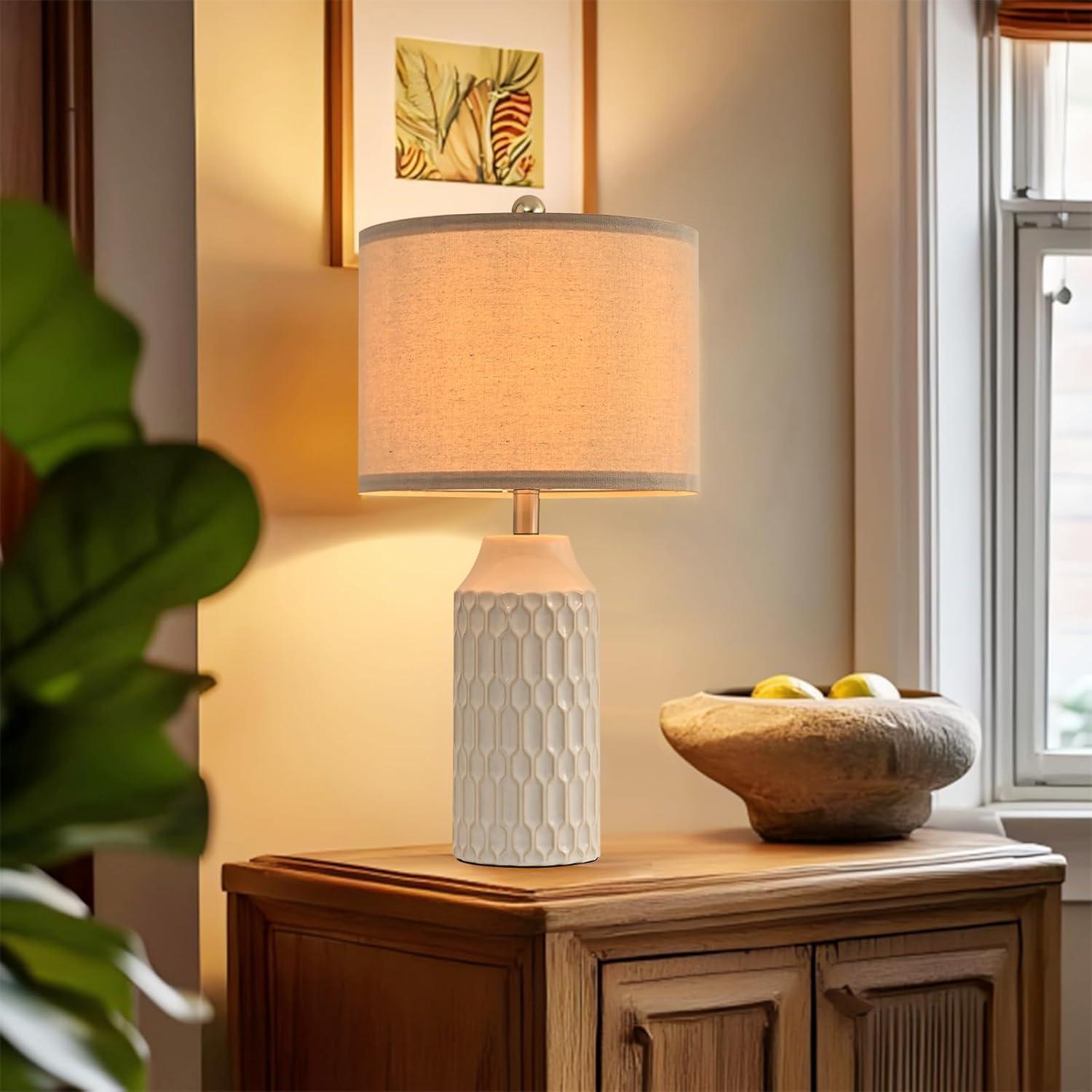 Juego de 2 Lámparas de Mesa Cerámica Blanca 55.88 cm Ea