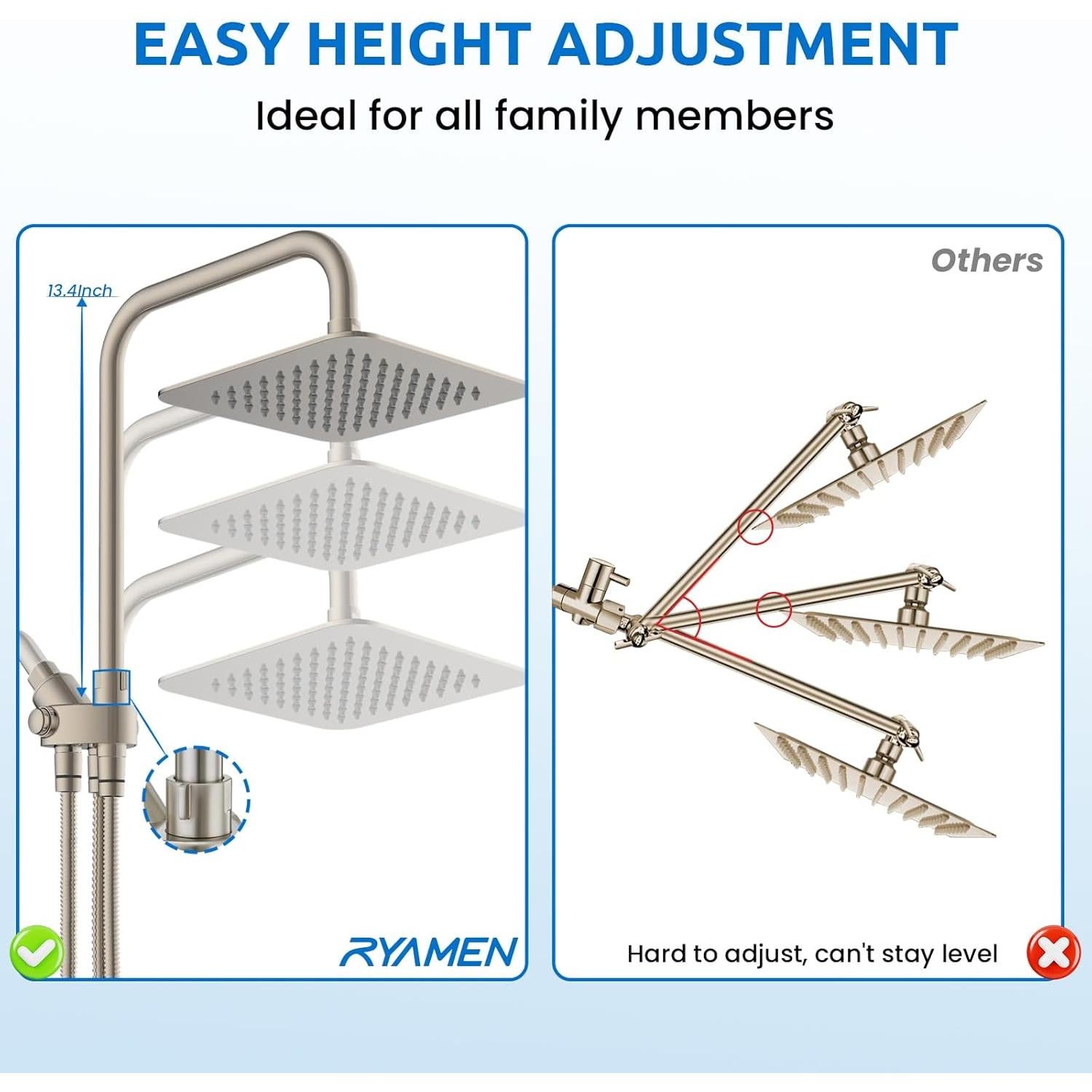Combo Ducha Doble Ryamen 20.32 cm Lluvia y Mano Ajustable