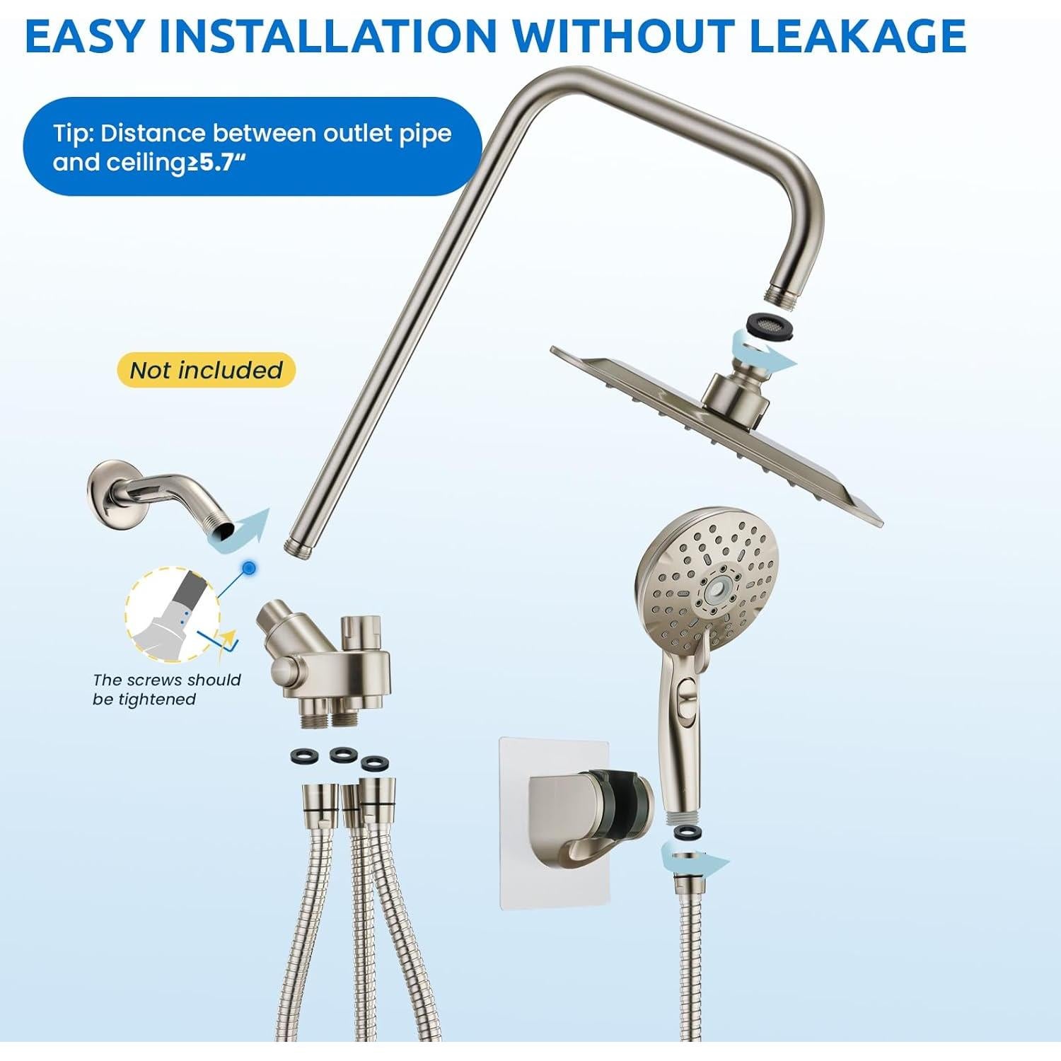 Combo Ducha Doble Ryamen 20.32 cm Lluvia y Mano Ajustable