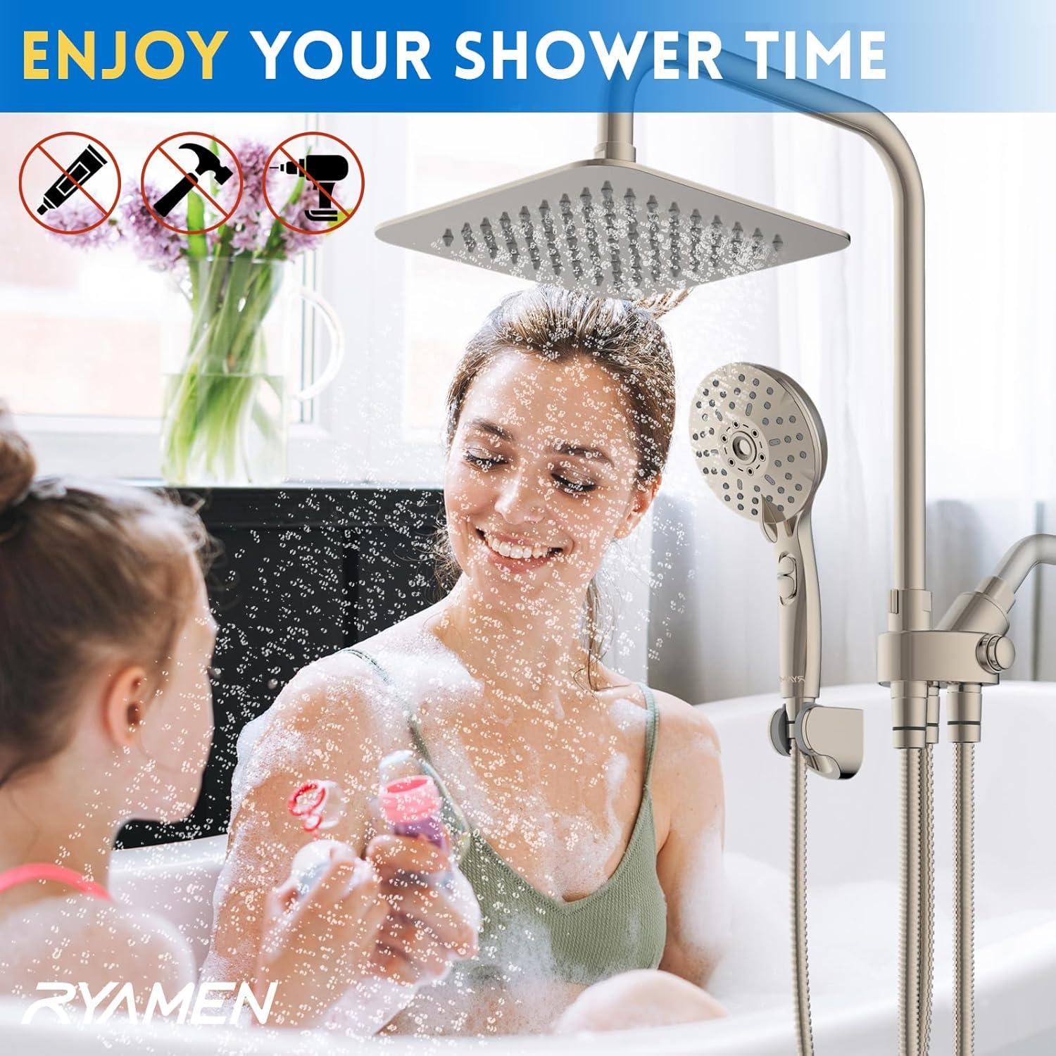 Combo Ducha Doble Ryamen 20.32 cm Lluvia y Mano Ajustable
