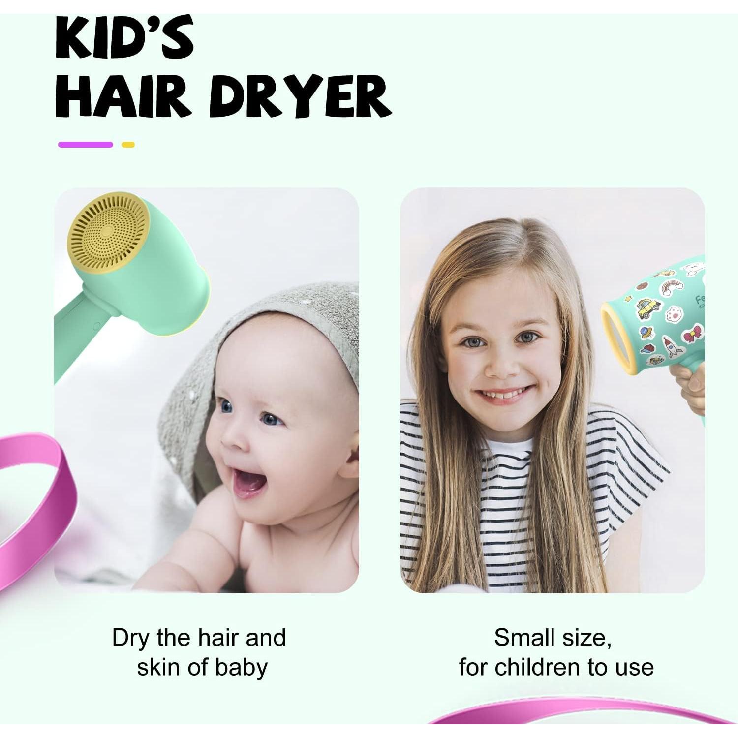 Secador de Pelo para Niños Feekaa 500W, Calor Suave y Bajo Ruido