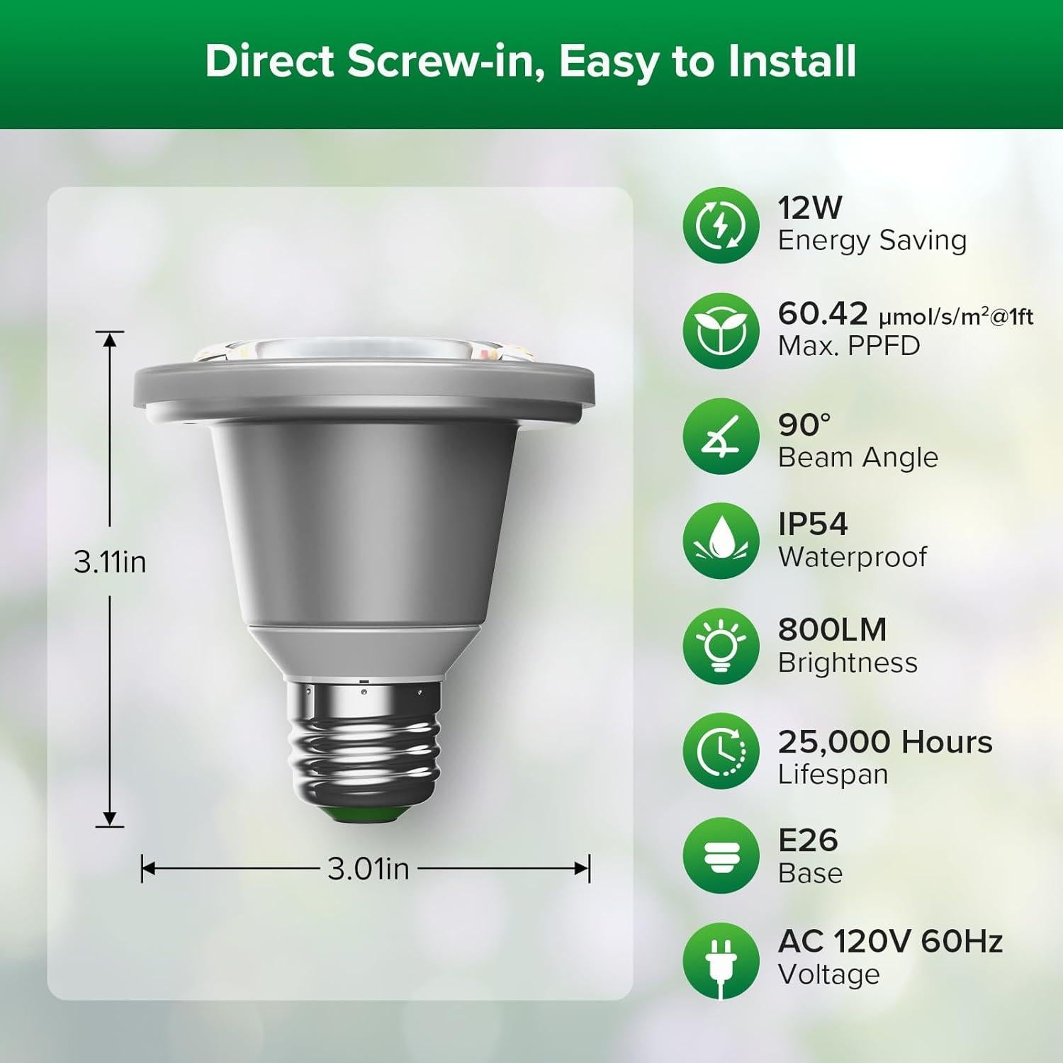 SANSI Bombilla LED de Crecimiento 12W E26 IP54 Espectro Completo