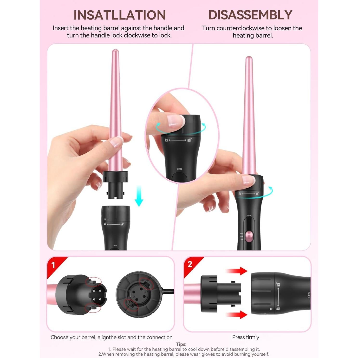 Varita de Rizado Cónica LANDOT 9-19mm Profesional con Accesorios