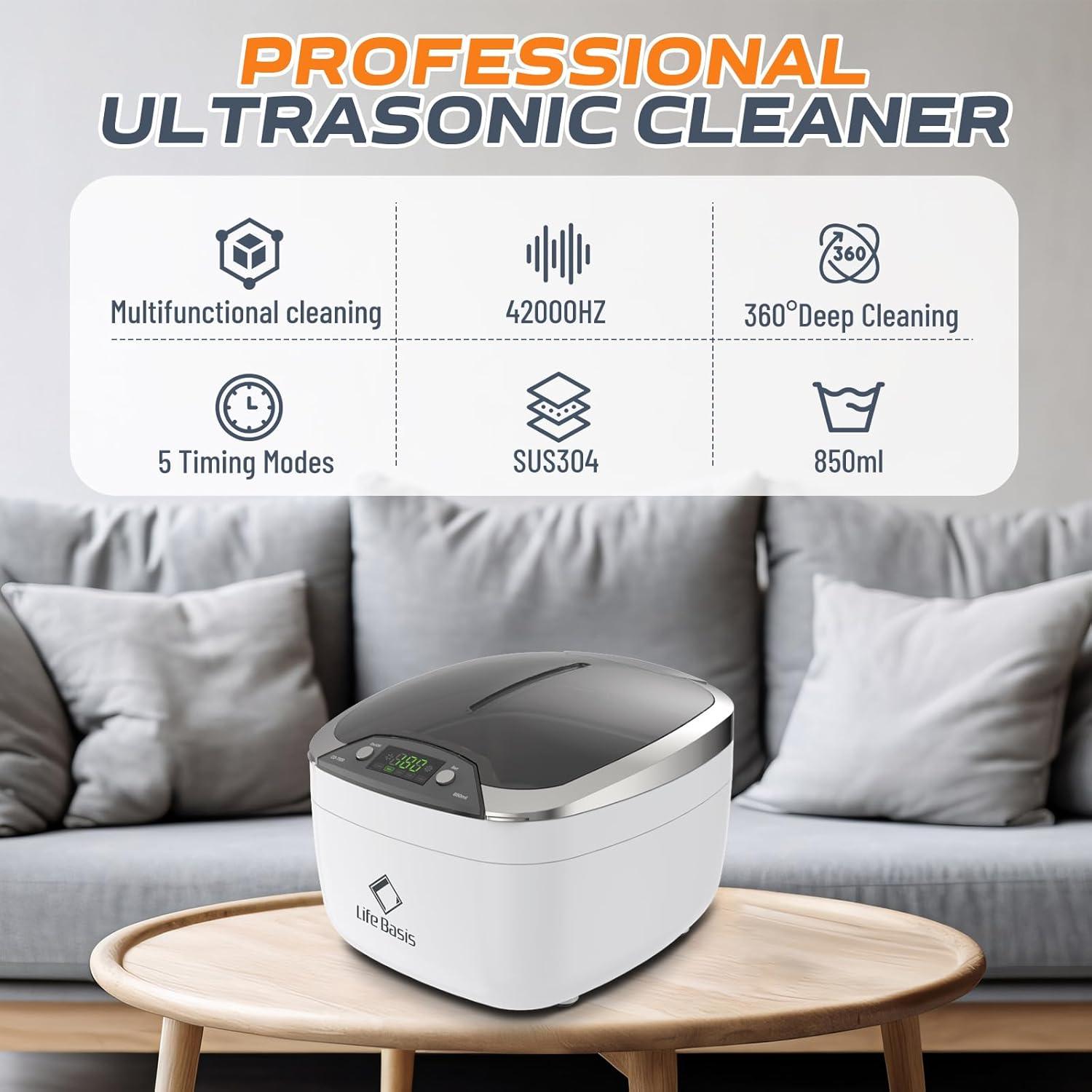 Limpiador Ultrasónico de Joyas Life Basis 850ml Pantalla LCD