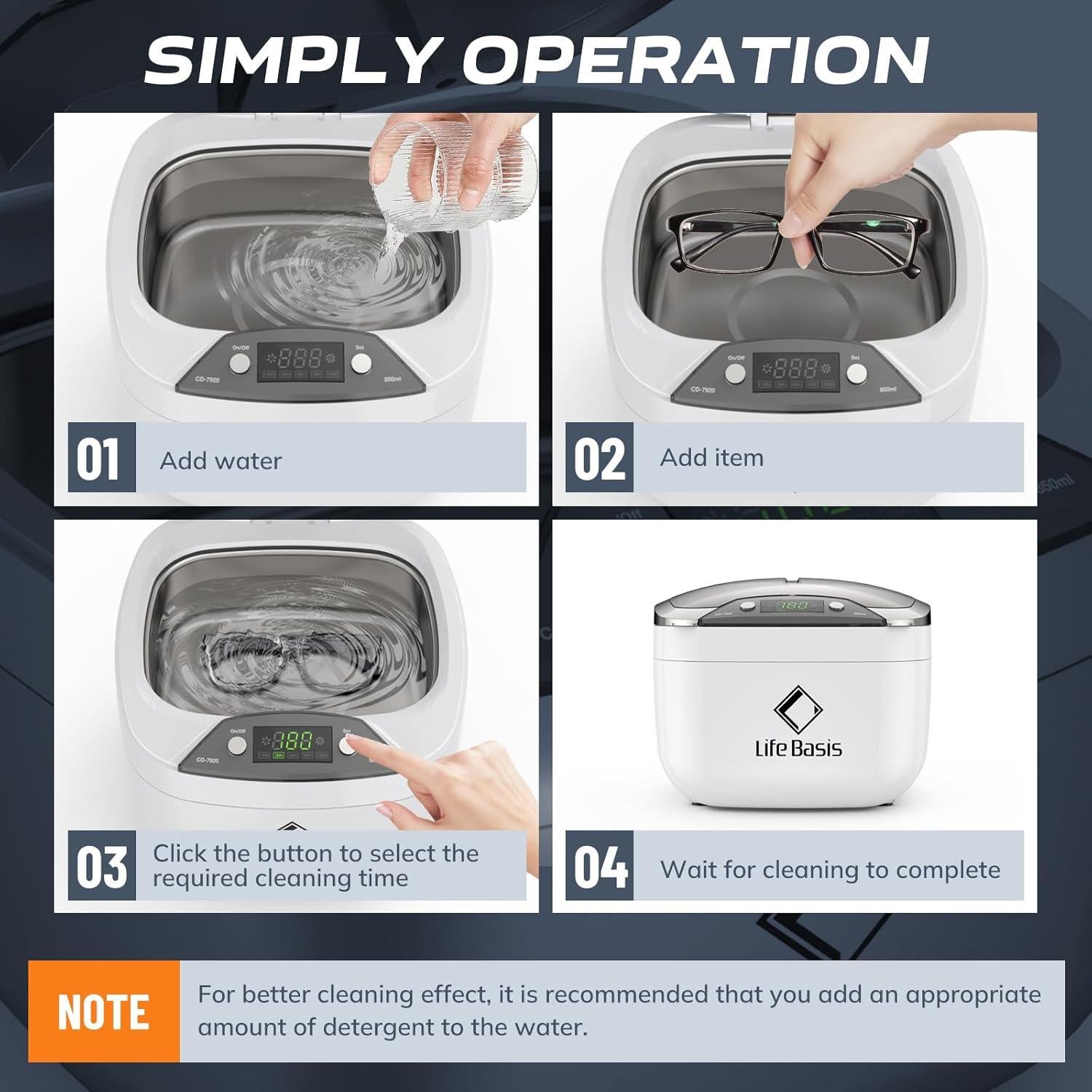 Limpiador Ultrasónico de Joyas Life Basis 850ml Pantalla LCD