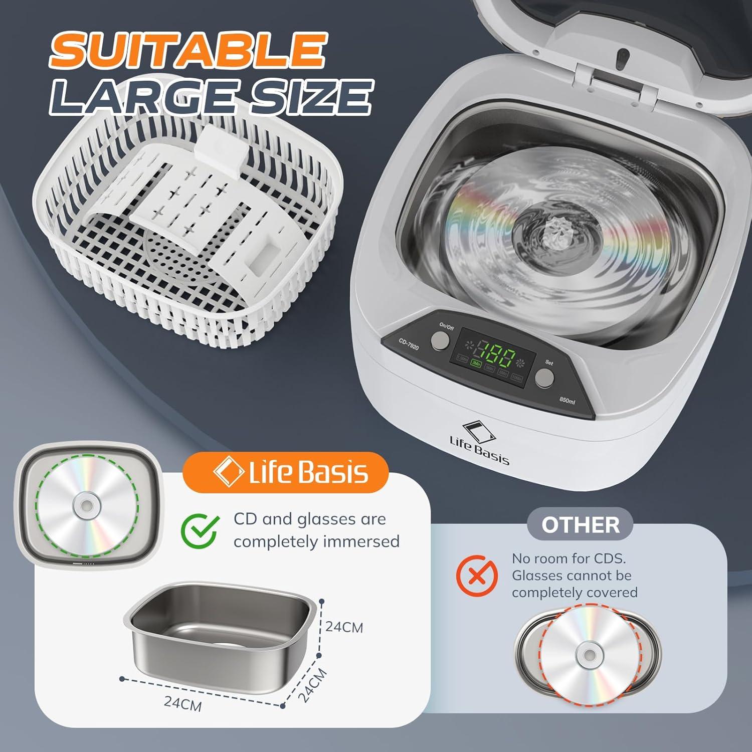 Limpiador Ultrasónico de Joyas Life Basis 850ml Pantalla LCD