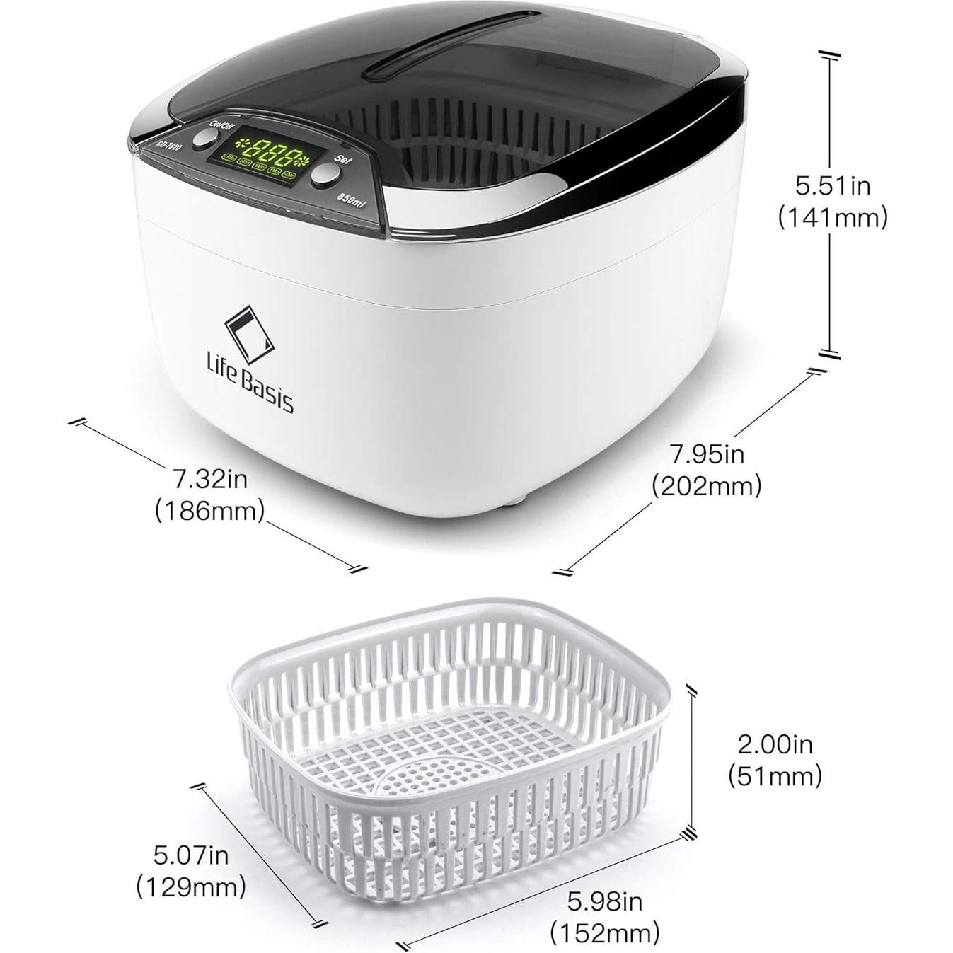 Limpiador Ultrasónico de Joyas Life Basis 850ml Pantalla LCD