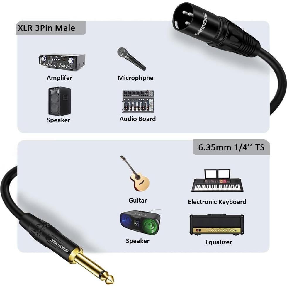 Cable de Audio DREMAKE 10M XLR Macho a 6.35mm Mono