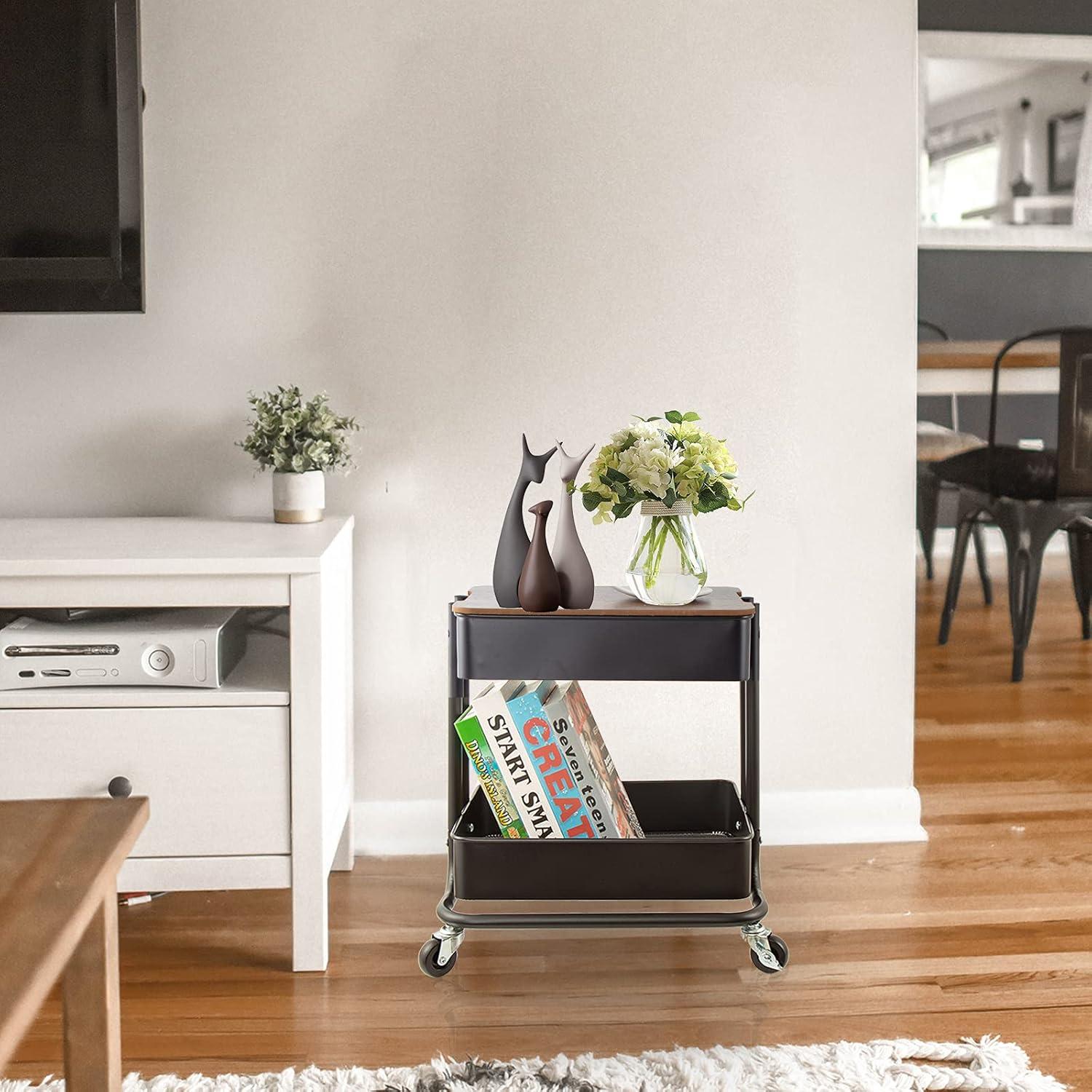 Carro de Utilidad Rodante 2 Niveles Melody House Negro