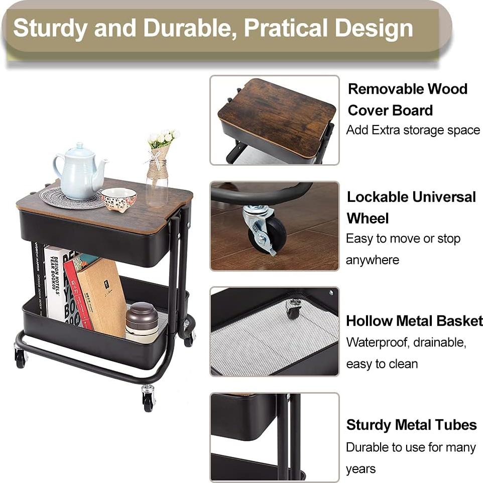 Carro de Utilidad Rodante 2 Niveles Melody House Negro