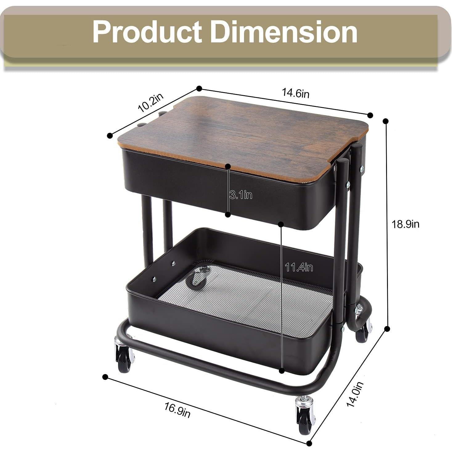 Carro de Utilidad Rodante 2 Niveles Melody House Negro