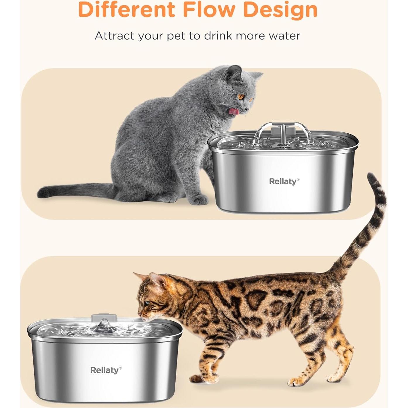 Fuente de Agua para Gatos Rellaty 3.2L Acero Inoxidable