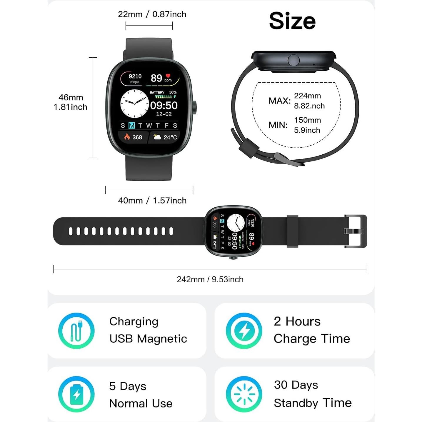 Reloj Inteligente SHANG WING 1.85" Fitness Negro
