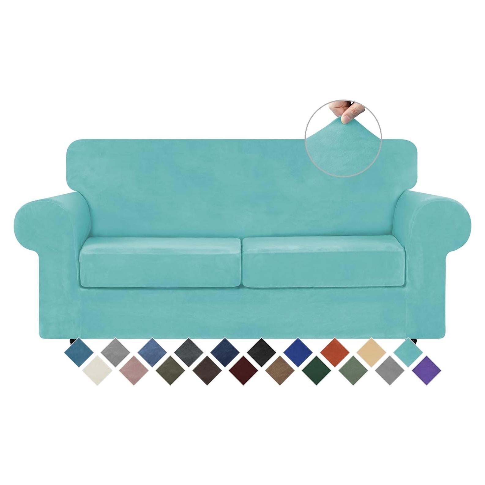 Funda de Sofá WEERRW Terciopelo Aqua 3 Piezas Mediana