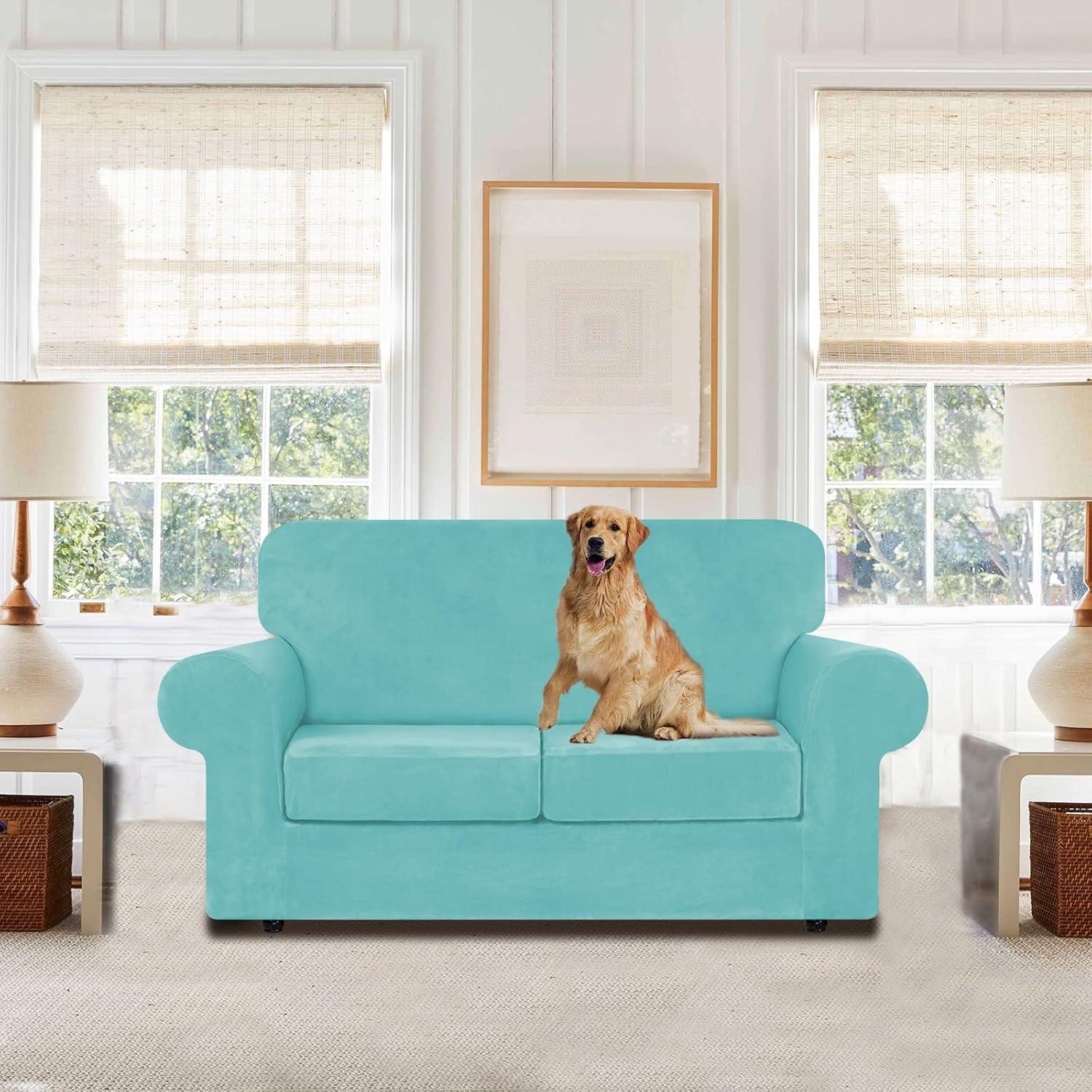 Funda de Sofá WEERRW Terciopelo Aqua 3 Piezas Mediana