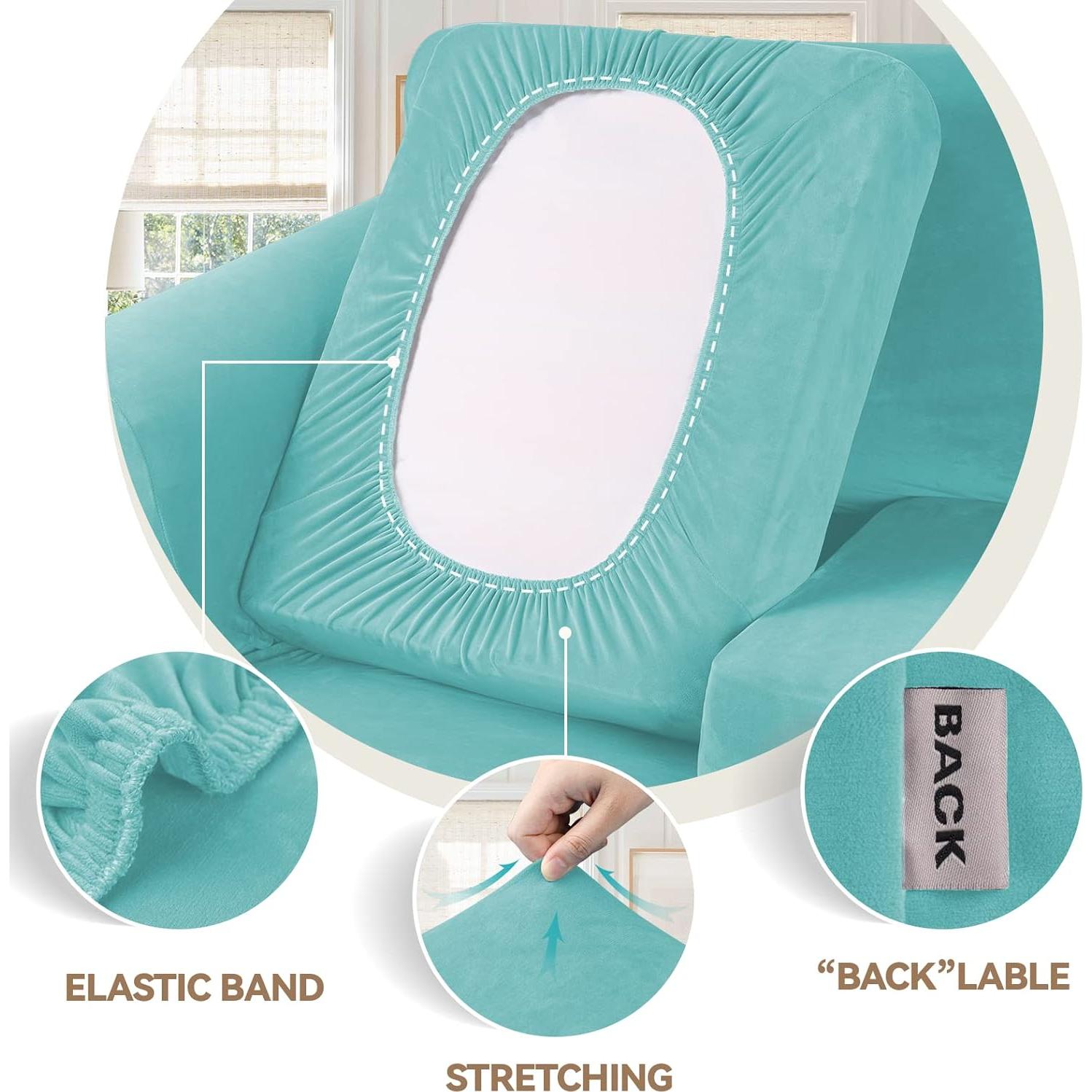 Funda de Sofá WEERRW Terciopelo Aqua 3 Piezas Mediana