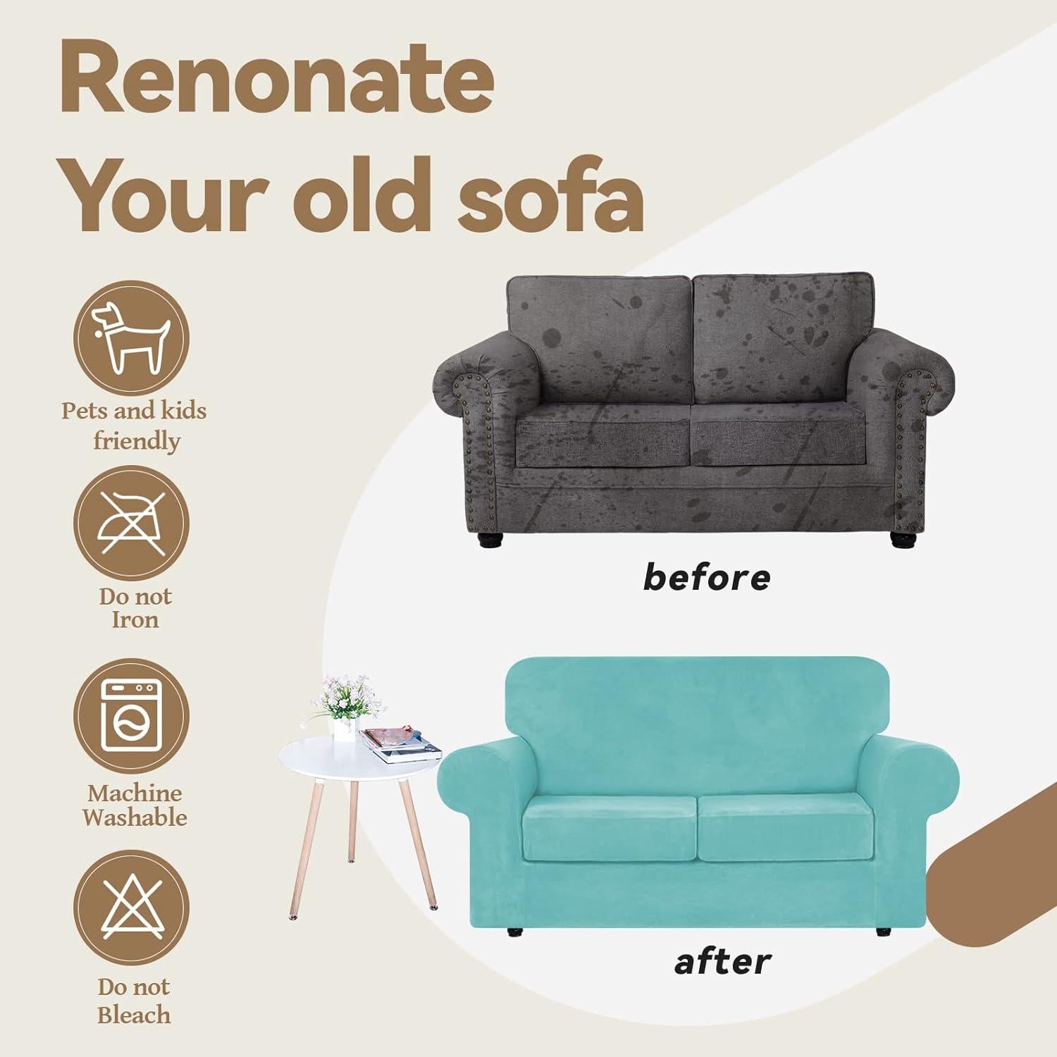 Funda de Sofá WEERRW Terciopelo Aqua 3 Piezas Mediana