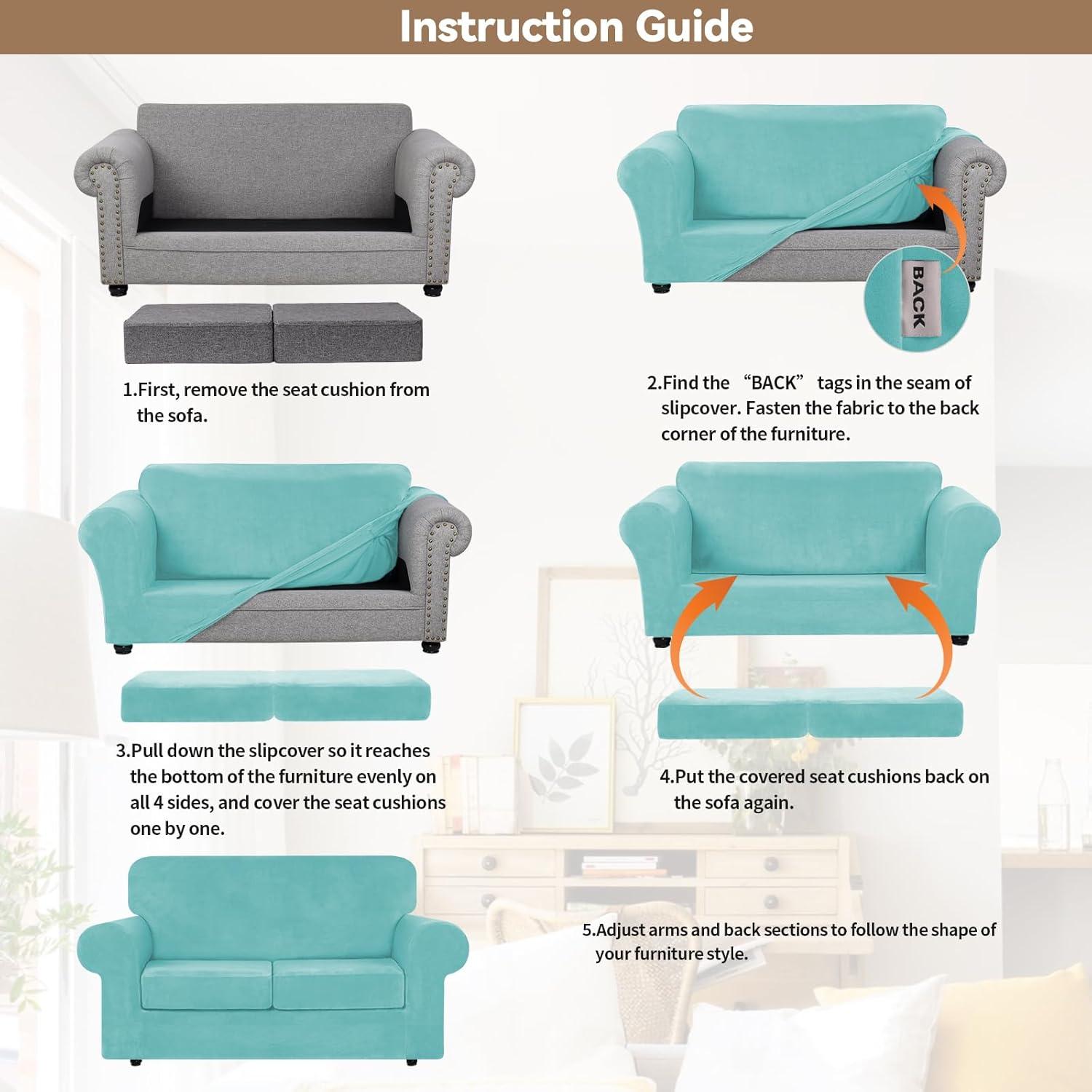 Funda de Sofá WEERRW Terciopelo Aqua 3 Piezas Mediana