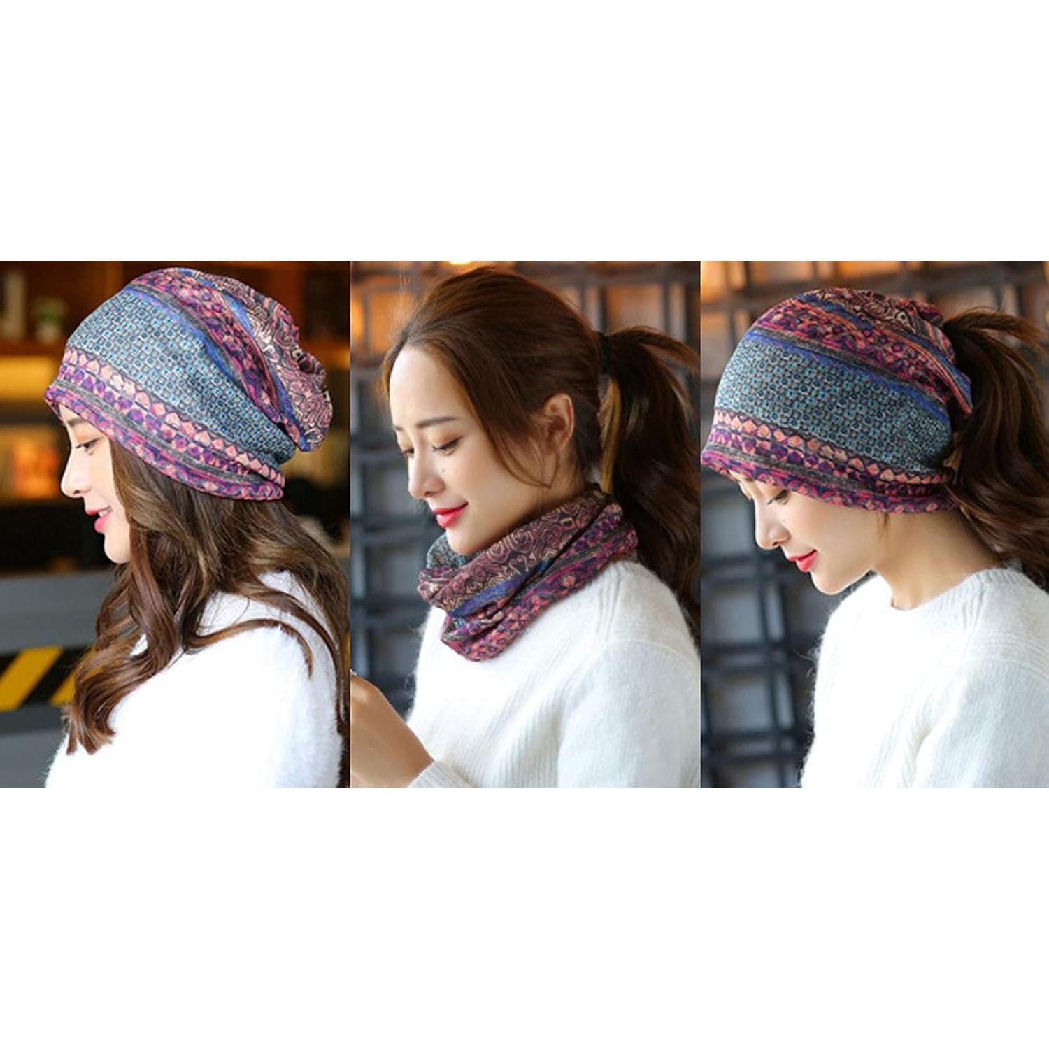 Gorro Beanie Suelto para Mujeres con Bufanda - Paquete de 3