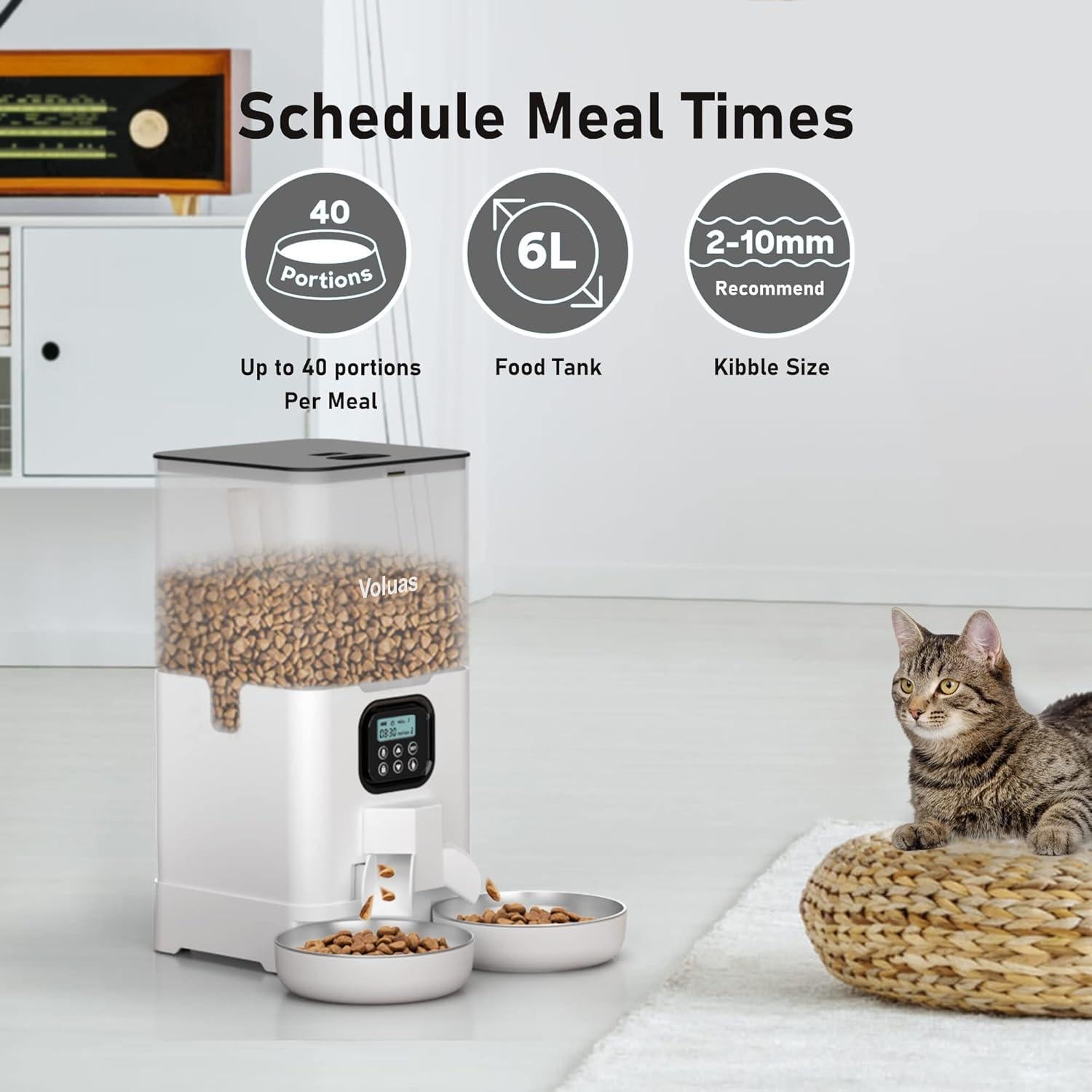 Dispensador Automático de Comida Voluas 6L para 2 Gatos