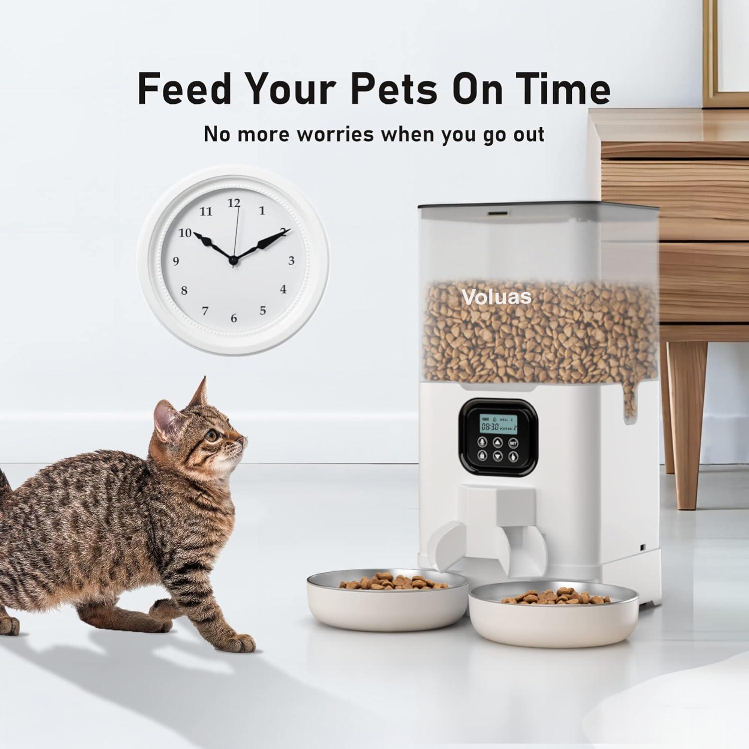 Dispensador Automático de Comida Voluas 6L para 2 Gatos