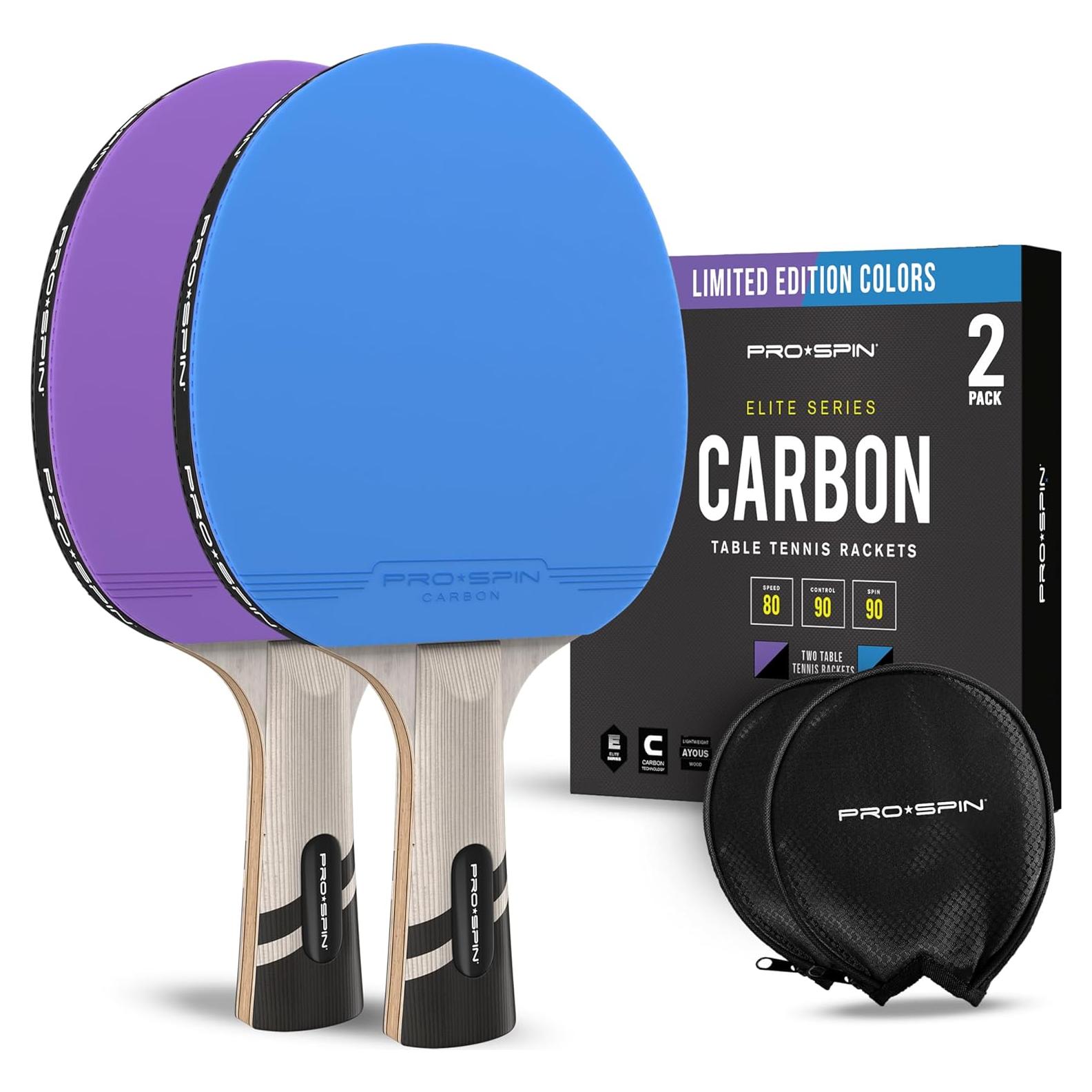 Pala de Ping Pong PRO SPIN Fibra de Carbono 2-Pack Azul/Violeta