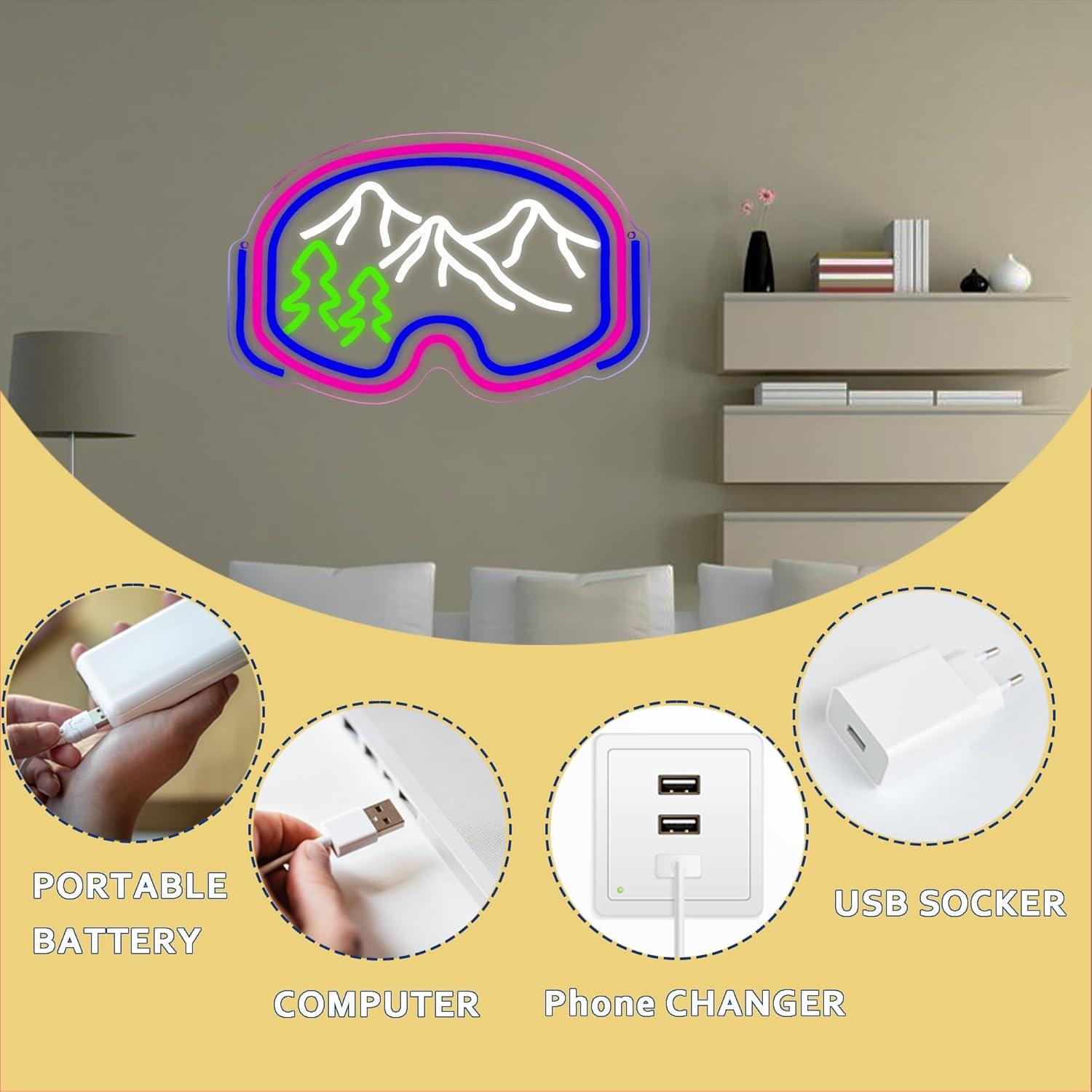 Letrero de Neón LED Gafas de Esquí Symone 40.9x26.4cm USB