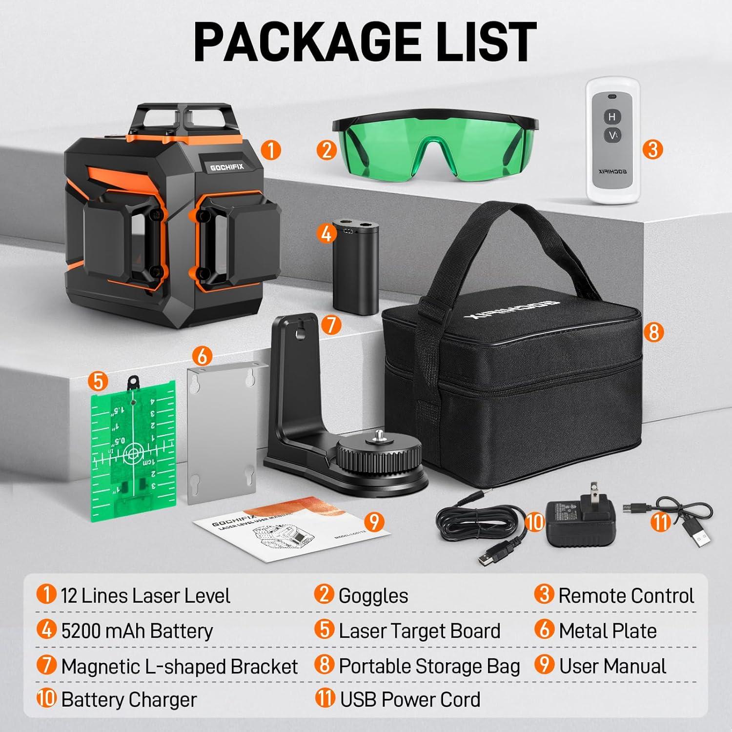 Nivel Láser 3x360 GOCHIFIX Automático Verde 100m Batería