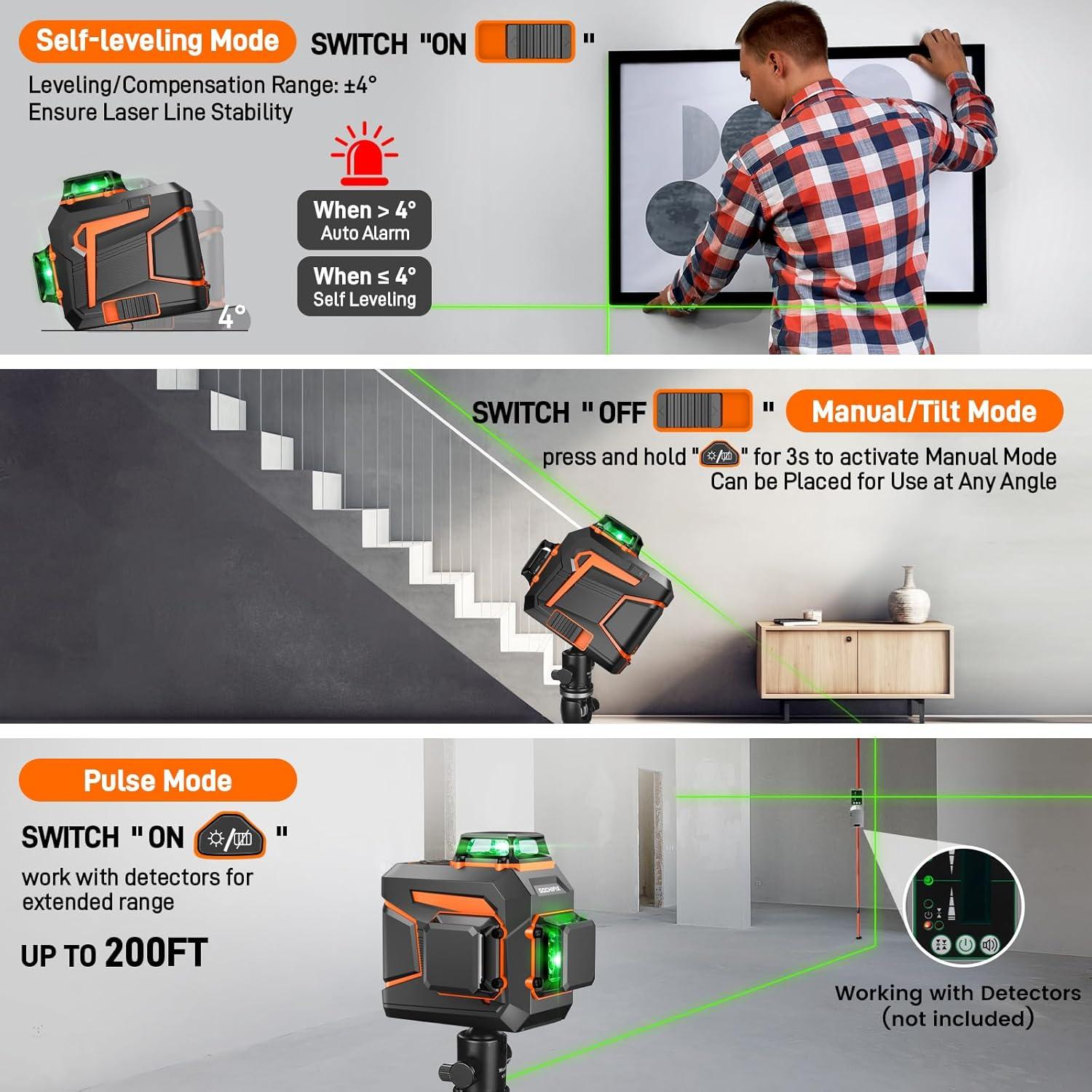 Nivel Láser 3x360 GOCHIFIX Automático Verde 100m Batería