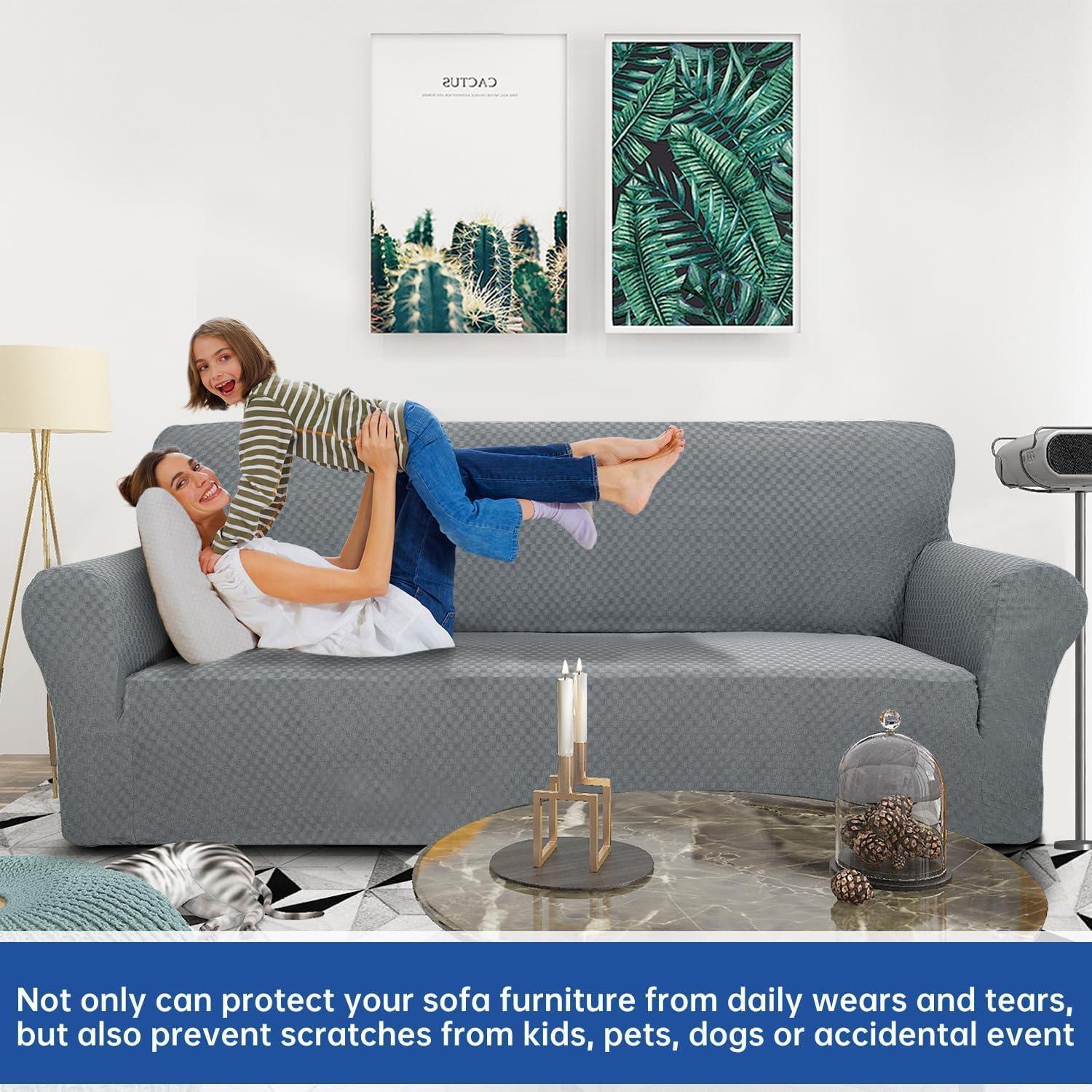 Funda de Sofá YEMYHOM Jacquard 3 Cojines Gris Claro