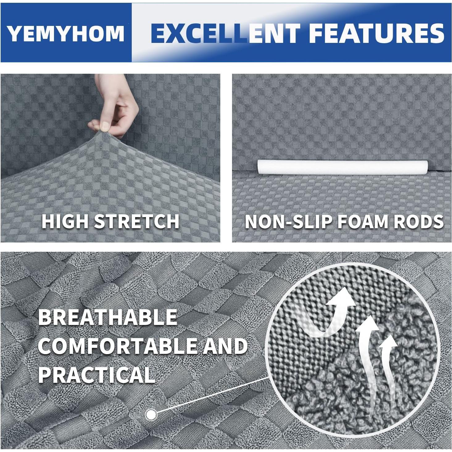 Funda de Sofá YEMYHOM Jacquard 3 Cojines Gris Claro