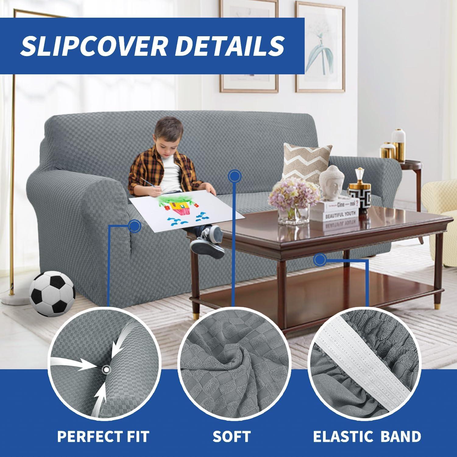 Funda de Sofá YEMYHOM Jacquard 3 Cojines Gris Claro