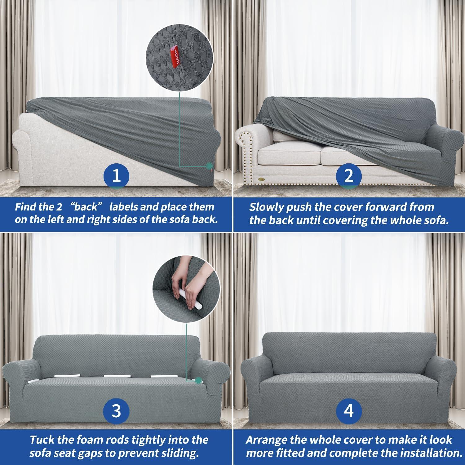 Funda de Sofá YEMYHOM Jacquard 3 Cojines Gris Claro