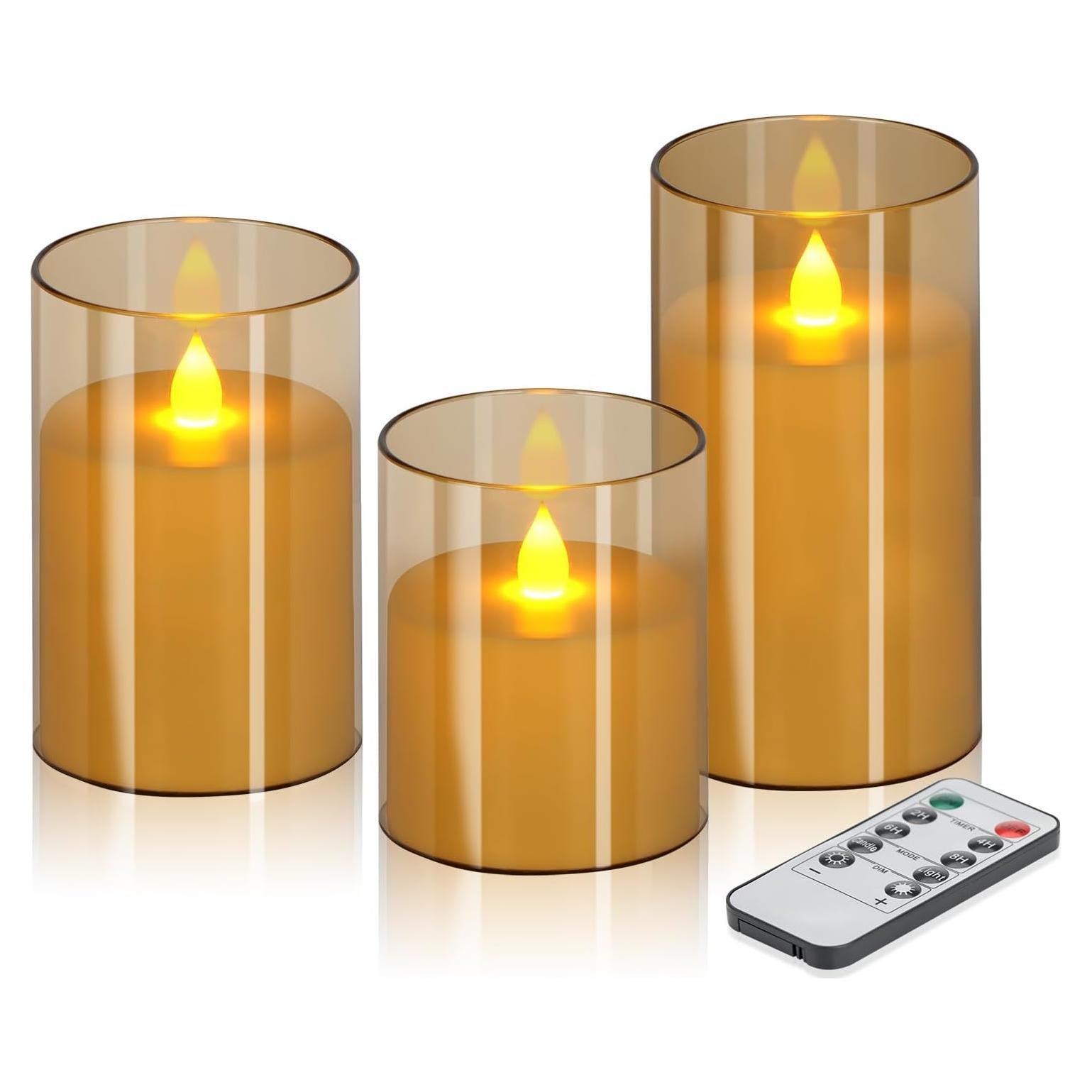 Juego de 3 Velas Sin Llama Wemarry 10cm 13cm 15cm con Control Remoto