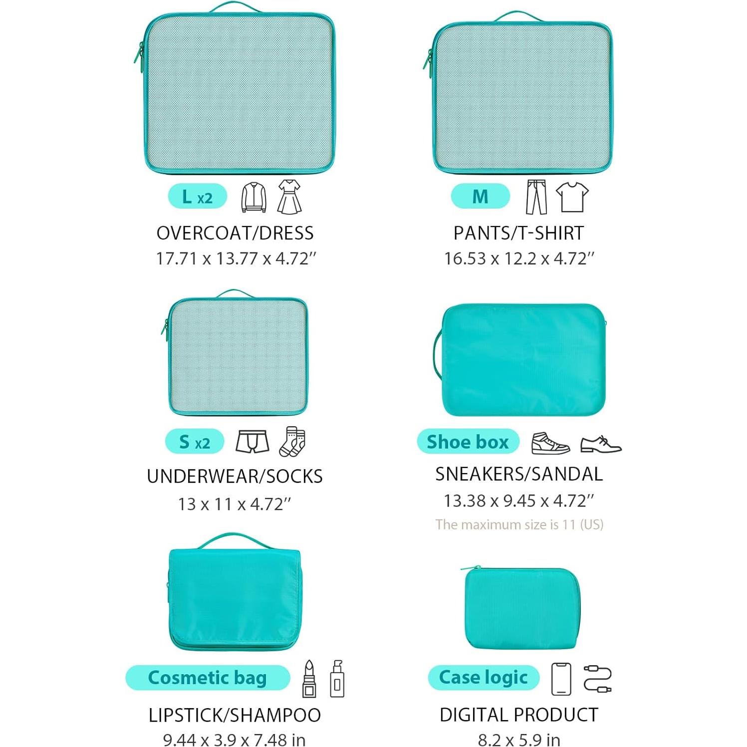 Cubos de Empaque DIMJ 8 Piezas Verde - Organizador de Viaje