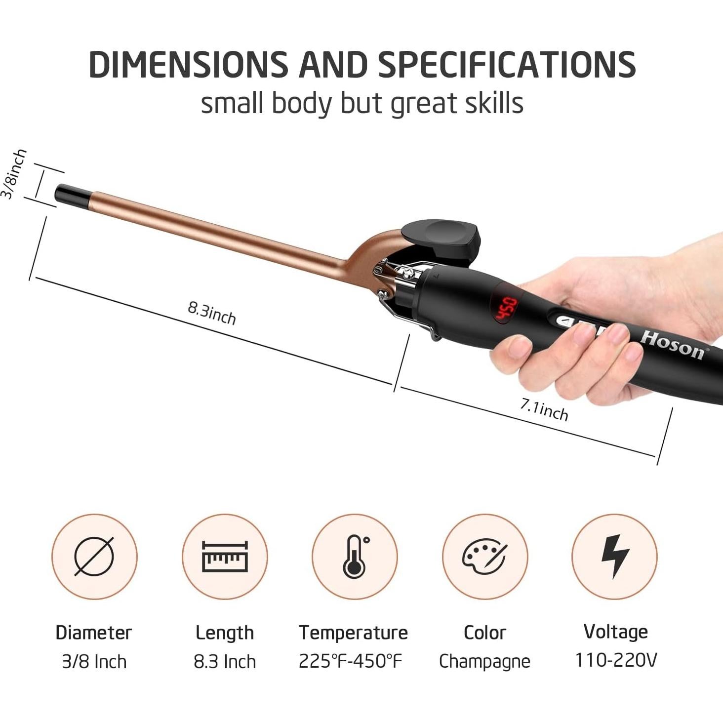 Plancha de Rizar Cerámica Hoson 9mm con Pantalla LCD y 9 Calores