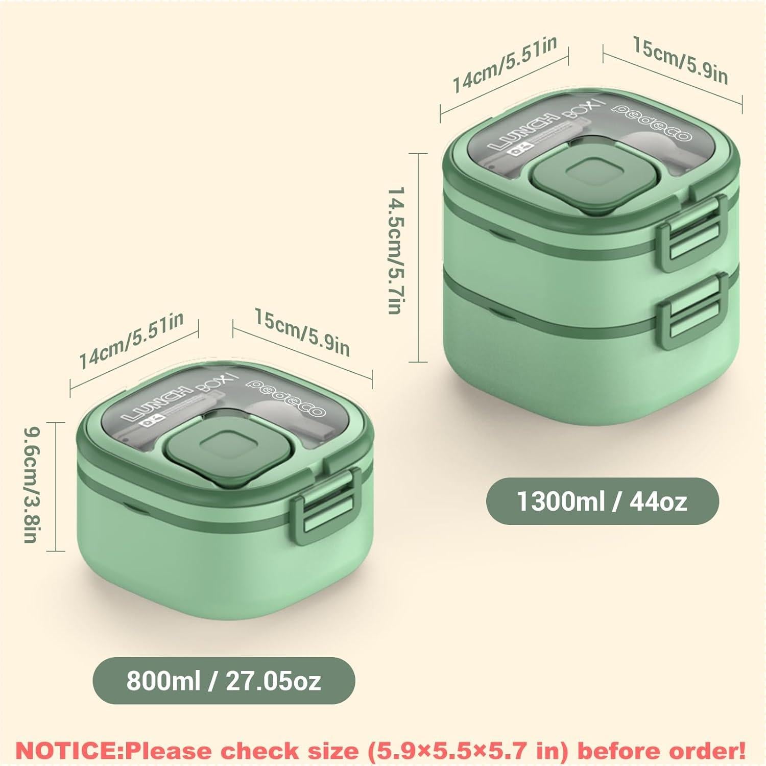 Caja Bento PEDECO Doble Capa Verde 1.27kg Acero Inoxidable