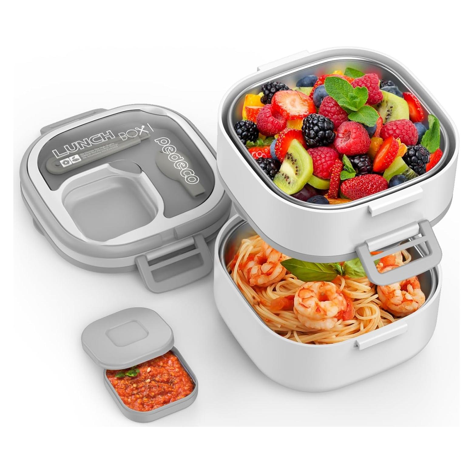 Caja Bento PEDECO Doble Capa Acero Inoxidable 1.27kg Blanco