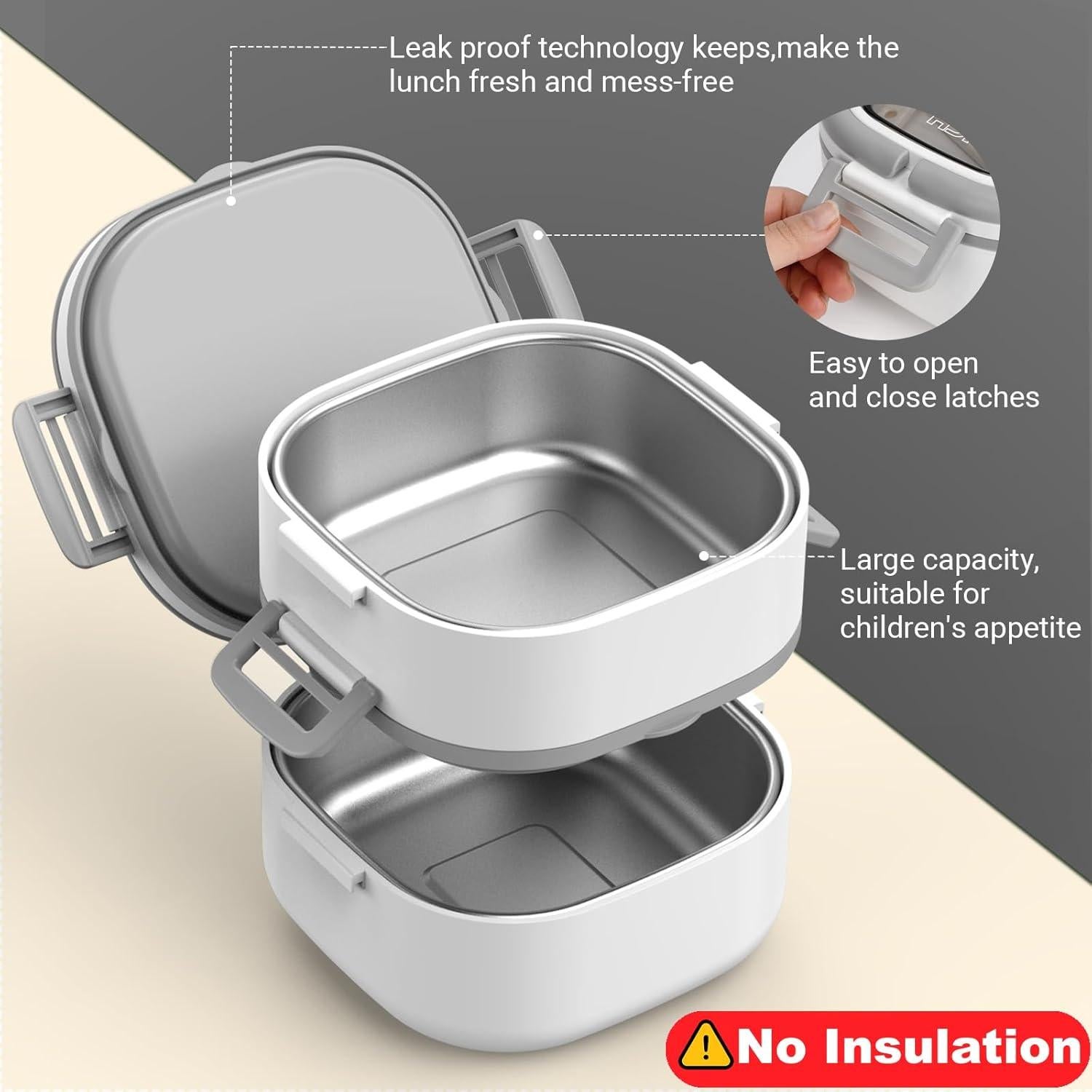Caja Bento PEDECO Doble Capa Acero Inoxidable 1.27kg Blanco