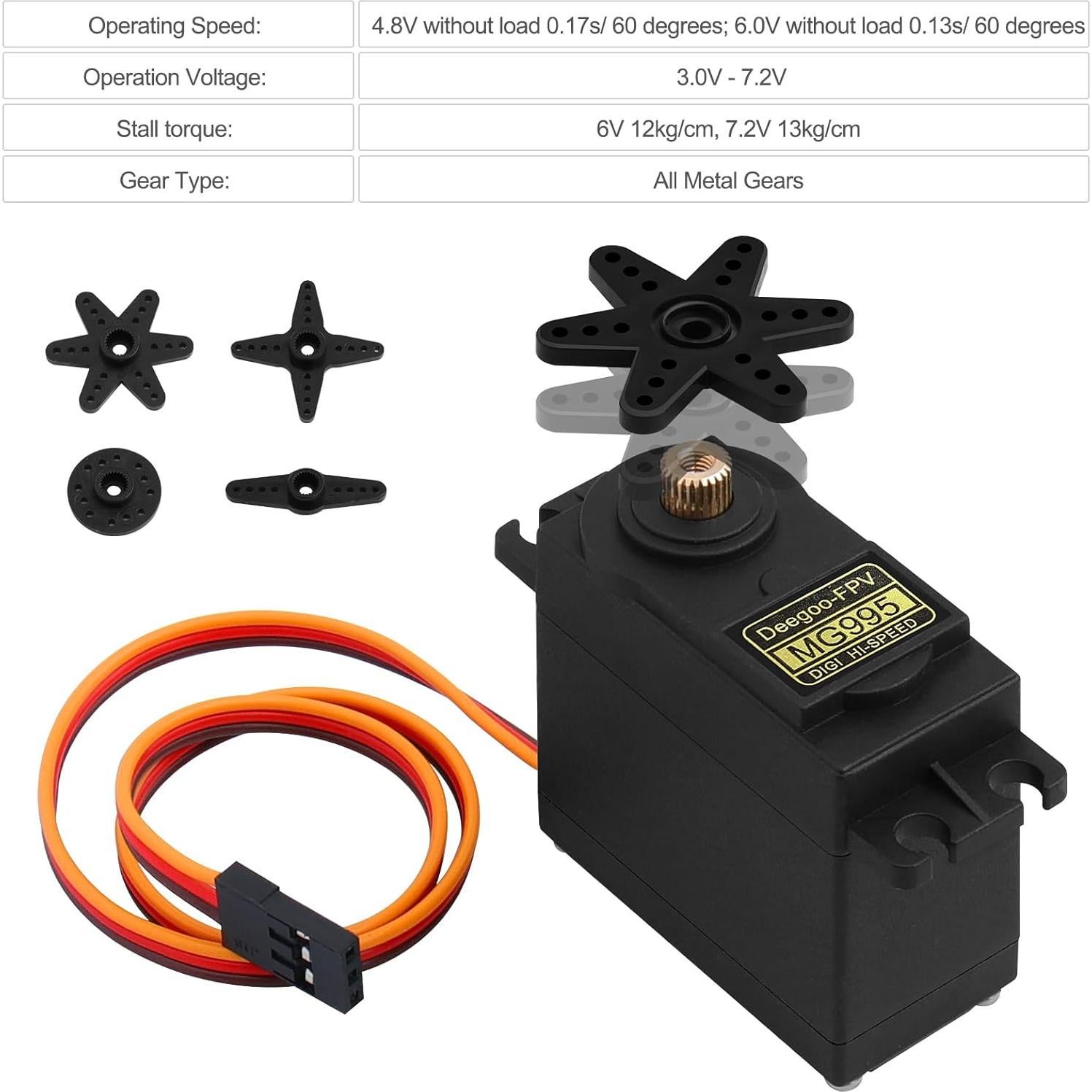 Deegoo-FPV [2-Pack] Servo Motor MG995 Metal Gear Servo Waterproof Digital High Speed Torque Servo Motor for RC Airplane Helicopter Mechanical Arm Car Control Angle 180°